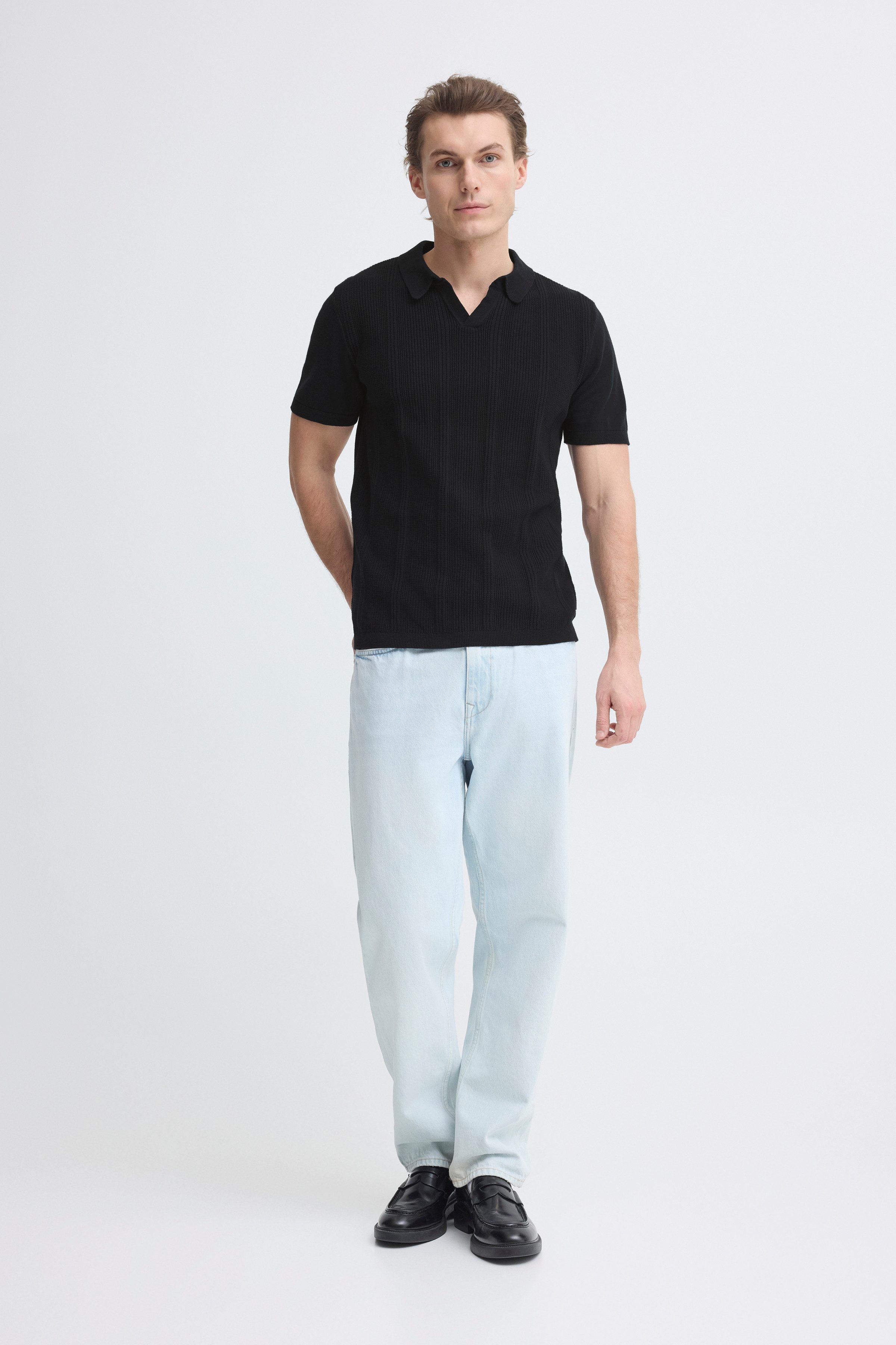 Blend Polokragenpullover BHBARON SPLIT POLO PPNOOS aus Baumwolle, Regular Fit, unifarben, Kurzarm, mit V-Ausschnitt