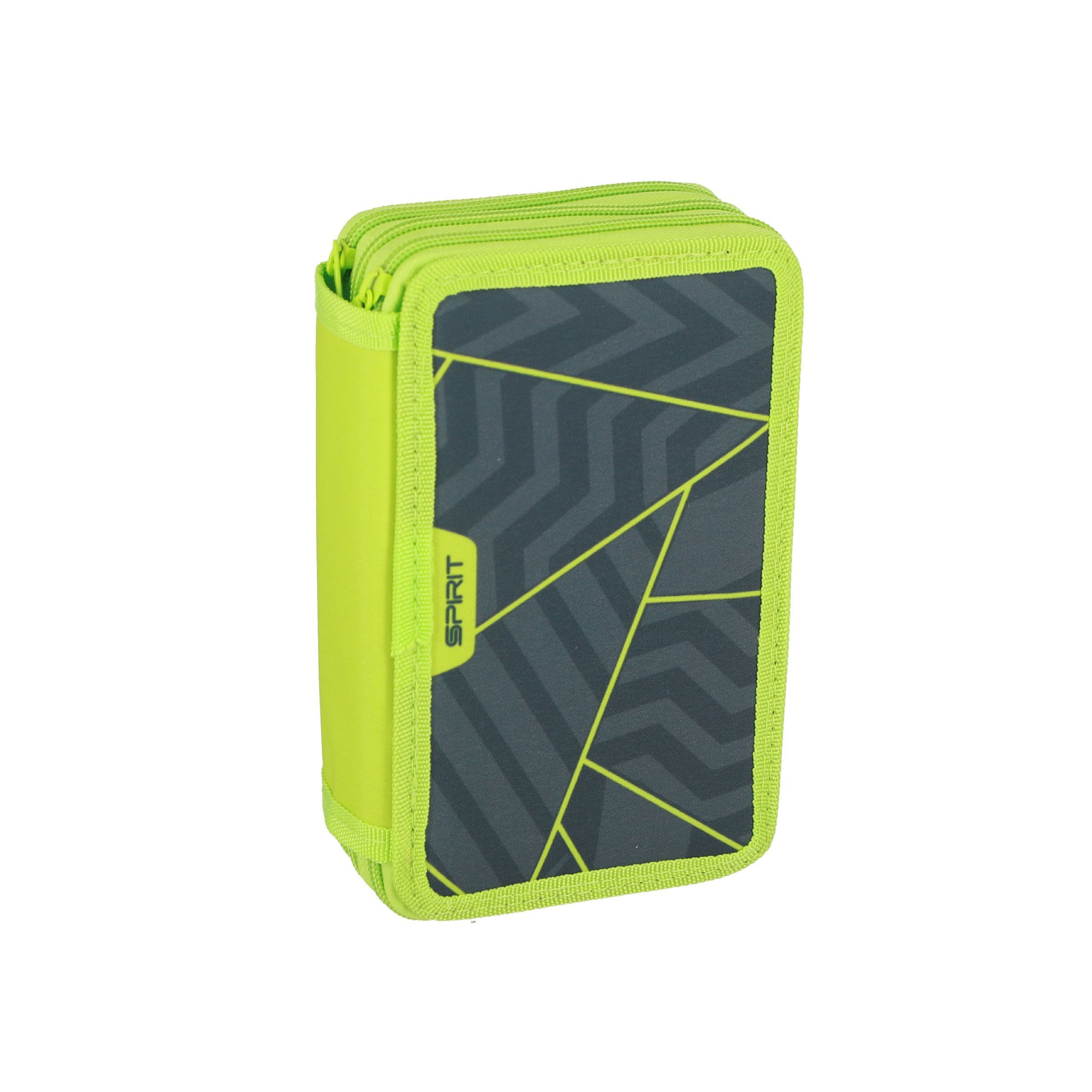 Spirit Federmäppchen SPIRIT Schüler Etui 28 teilig 3-Zipper Mäppchen ABS GREEN