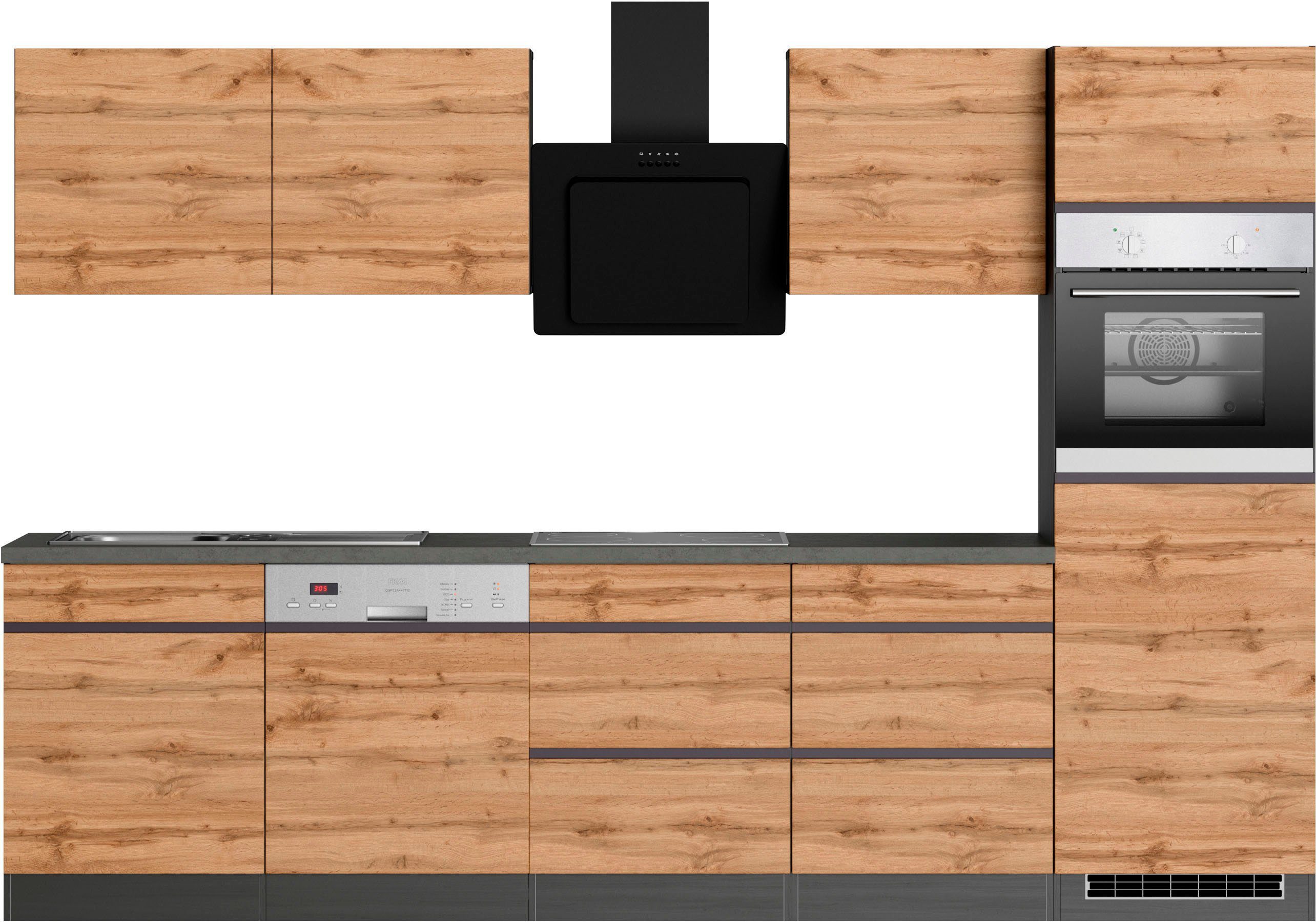 KOCHSTATION Küchenzeile KS-Riesa, Stellbreite 300 cm, wahlweise mit Induktionskochfeld