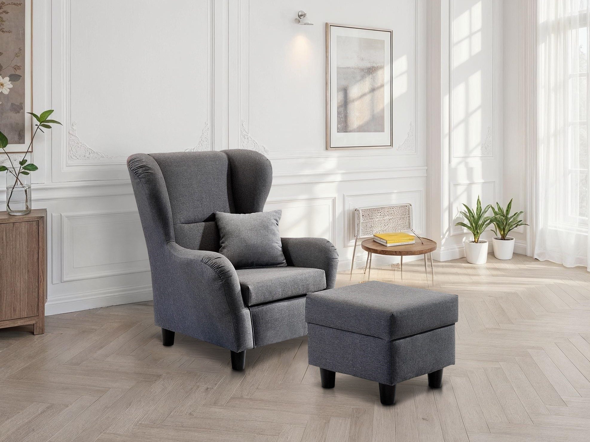 luma-home Ohrensessel 18001 (mit Hocker und Zierkissen, Wellenunterfederung günstig online kaufen