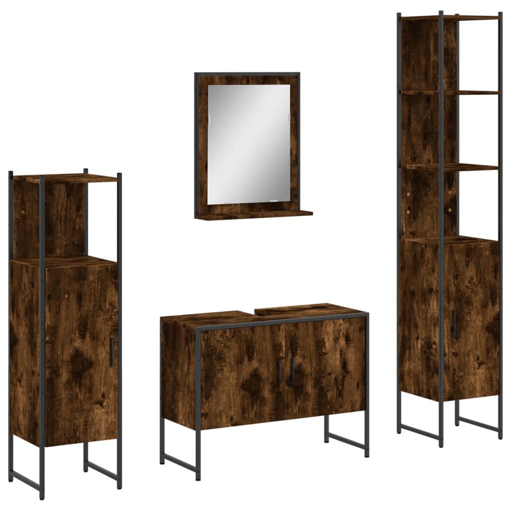 vidaXL Badezimmer-Set 4-tlg. Badmöbel-Set Räuchereiche Holzwerkstoff, günstig online kaufen