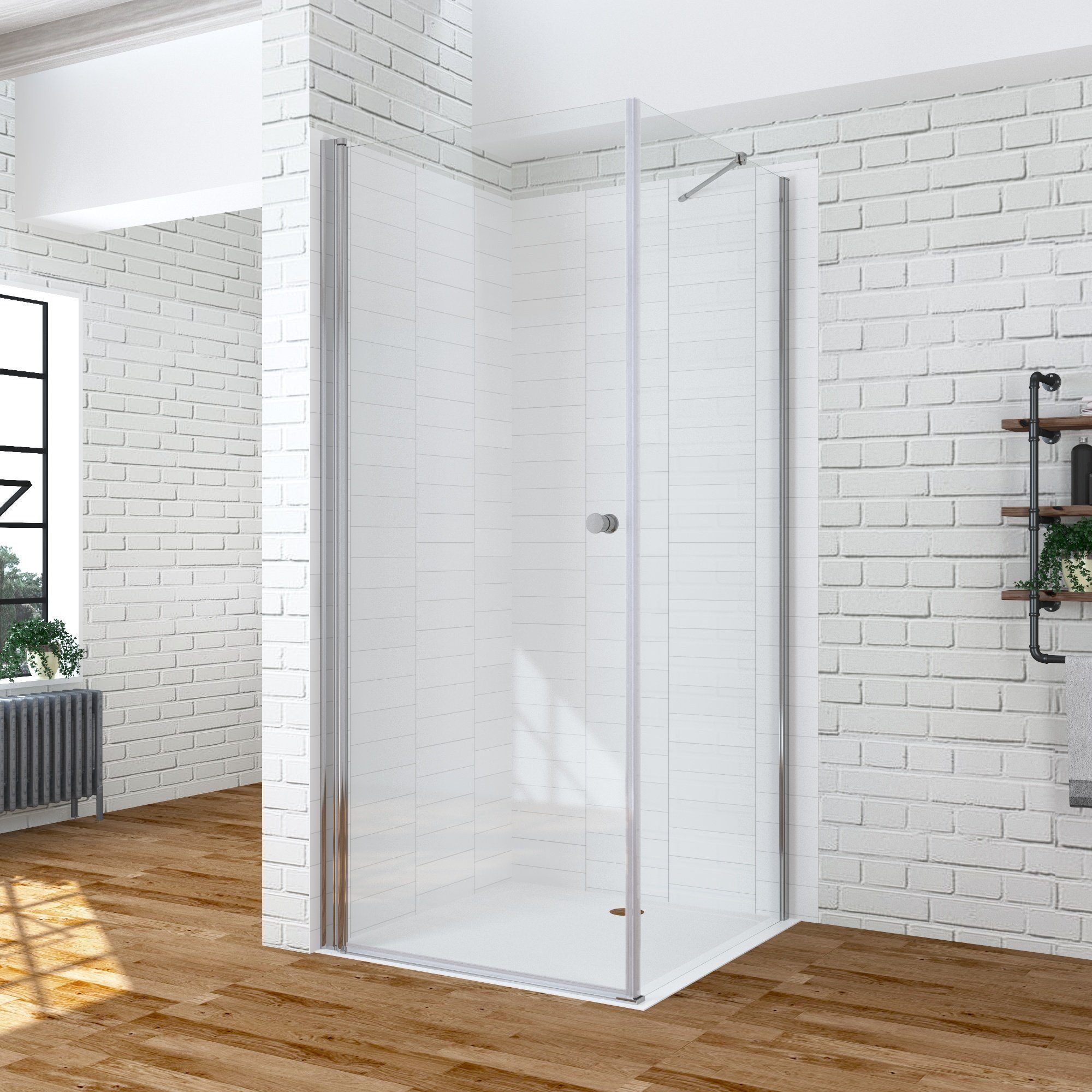 AQUALAVOS Eckdusche Duschkabine Eckeinstieg Duschtür 180° Drehtür mit Seitenwand Eckdusche, BxT: 70x70 cm, 6 mm Einscheiben-Sicherheitsglas (ESG) mit Lotus-Effekt Nano Beschichtung, Spritzschutz im Bad, barrierefrei einbaubar, großer Verstellbereich
