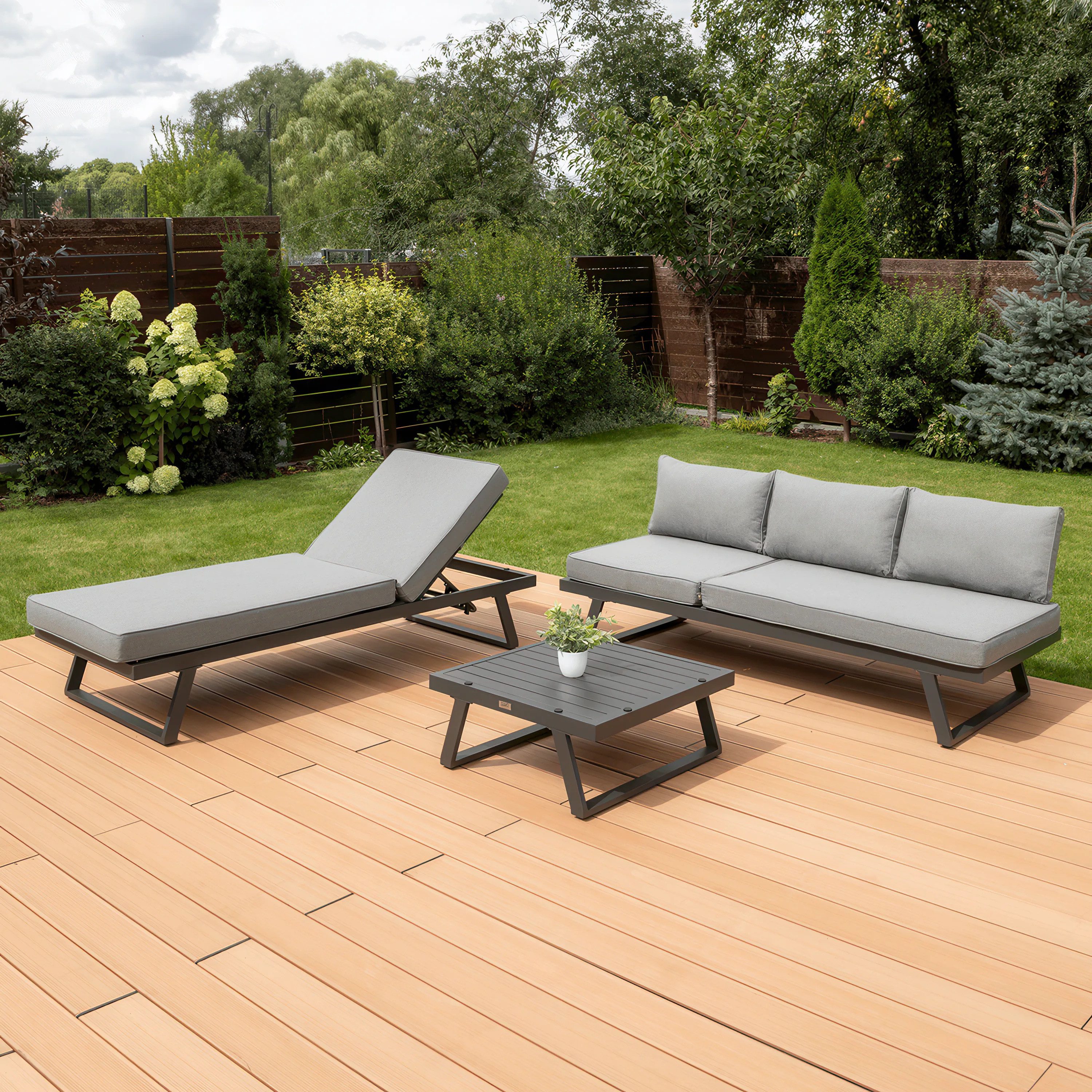 Focus Garden Gartenlounge-Set "Modular" 4-in-1: Lounge, Liege, Bett, Ecksofa - mit Tisch - Aluminium, (5-tlg), Witterungsbeständig, mit Kissen