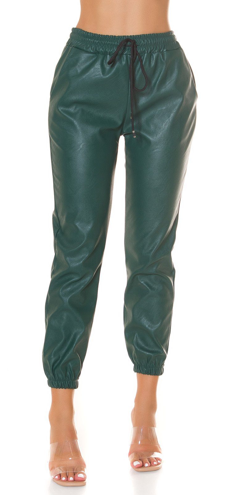 Koucla Jogger Pants Trendy Highwaist Lederlook grün Hose "Jogger"