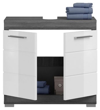 xonox.home Waschbeckenunterschrank SCOUT, Rauchsilber grau Dekor, Weiß Hochglanz, Badmöbel, mit 2 Türen, BxHxT 60 x 56 x 34 cm