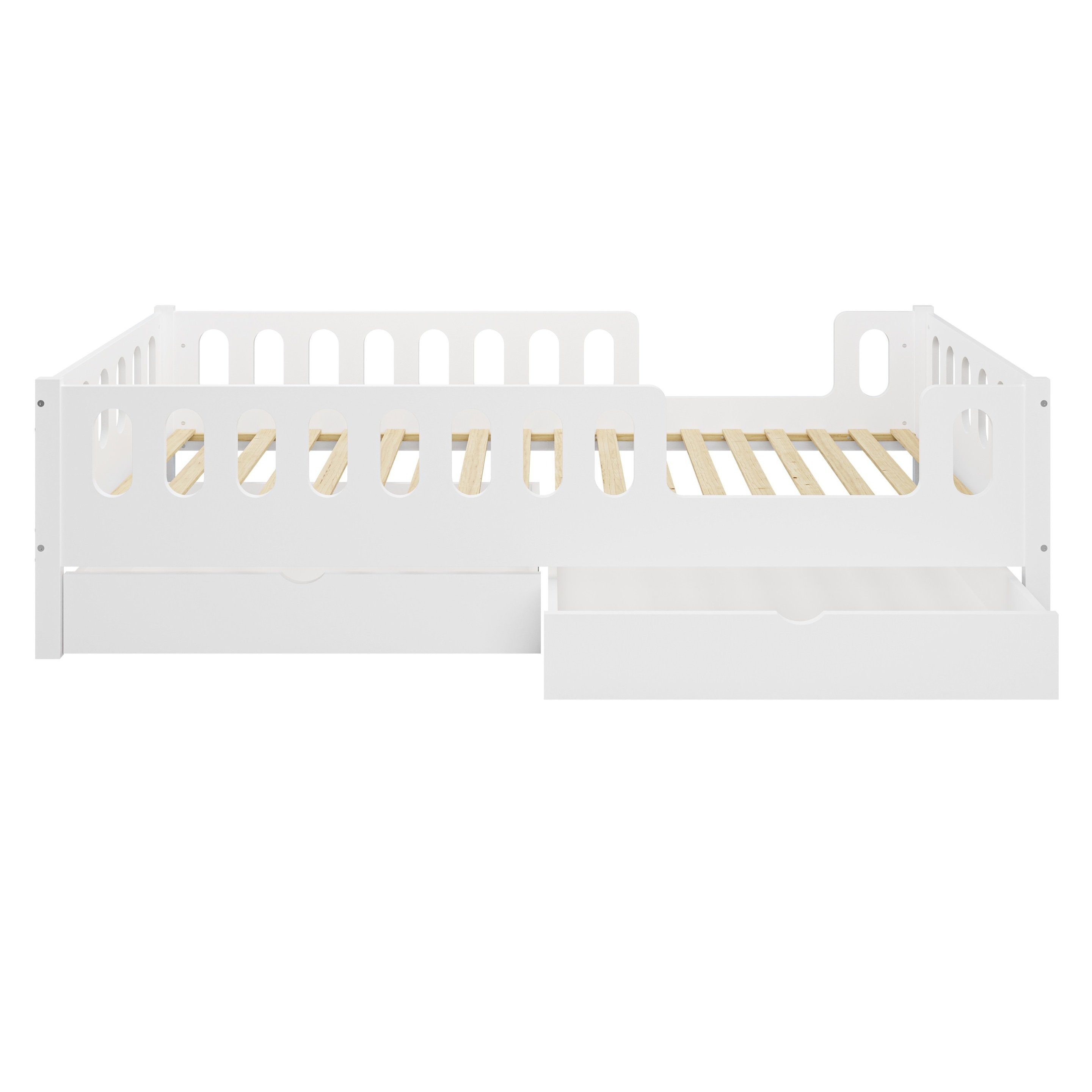 CADANI Kinderbett LARS 200x90 cm - Weiß (abnehmbarer Rausfallschutz), integ günstig online kaufen