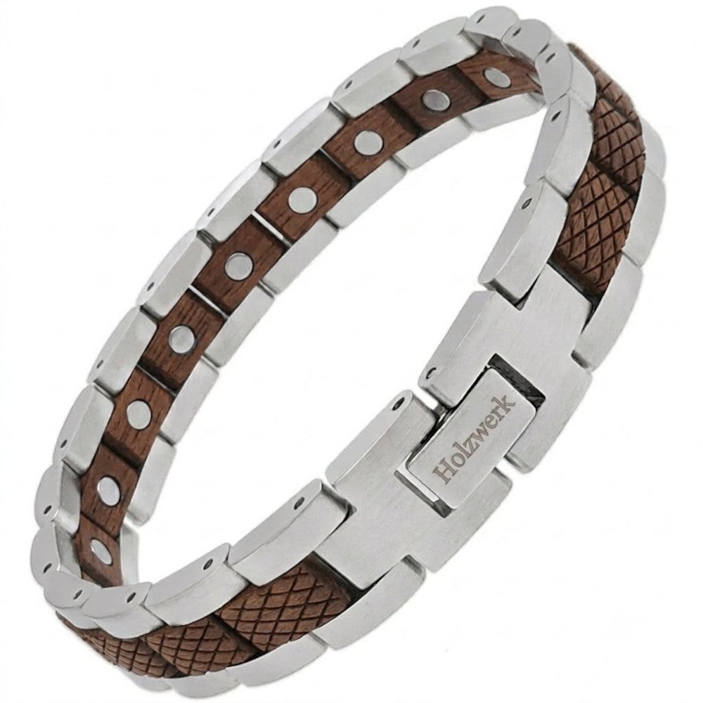 Holzwerk Edelstahlarmband Magnet Holz Armband, Armkette Gliederarmband, inklusive Armbandkürzer, Holz Unikate, ideal auch als Geschenk