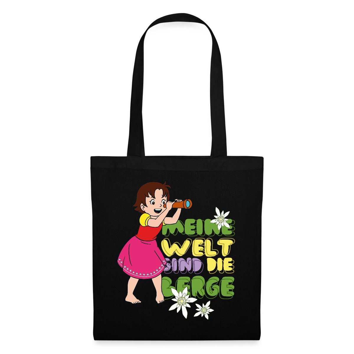 Spreadshirt Henkeltasche Heidi Meine Welt Sind Die Berge Fernglas Stoffbeutel (1-tlg)