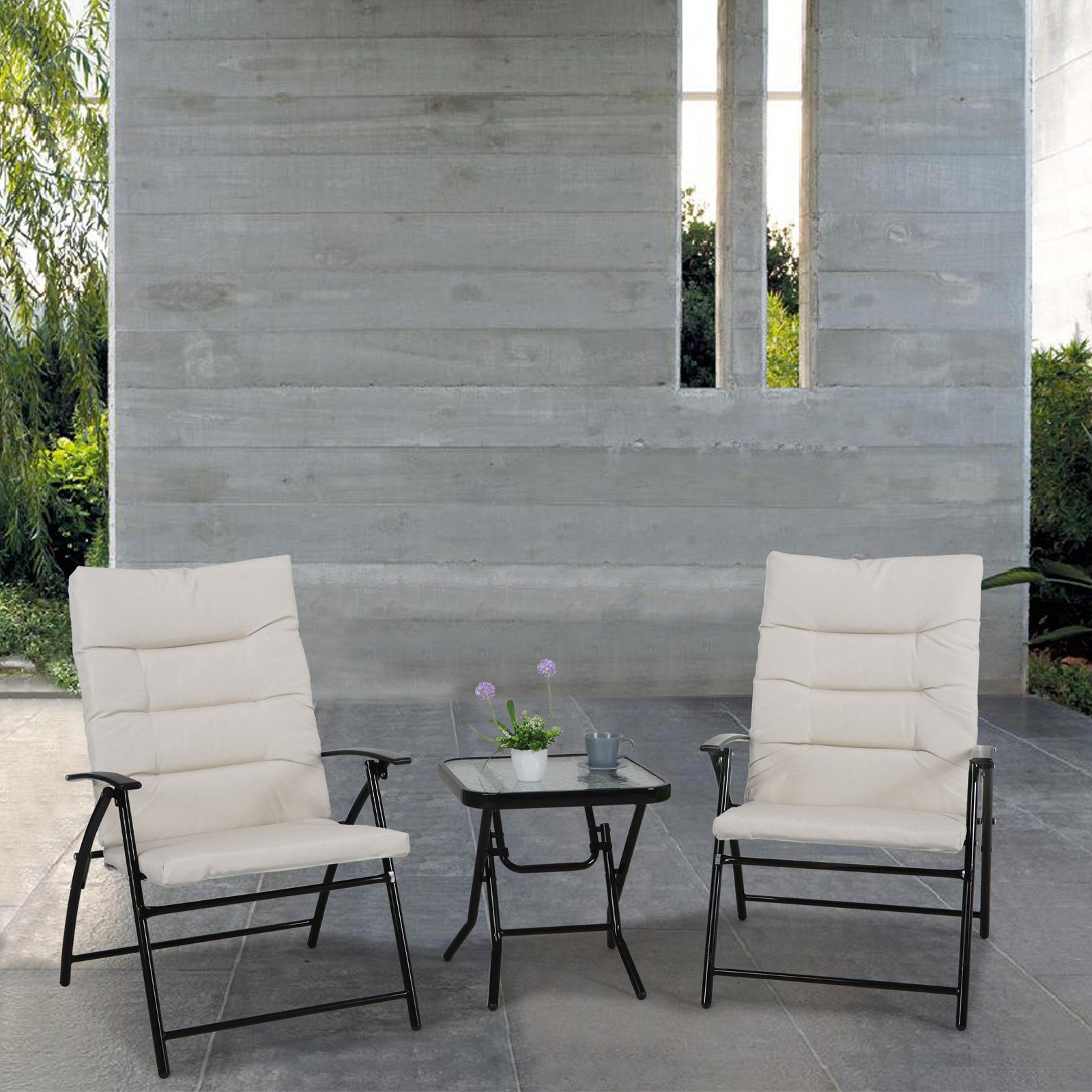 SVITA Balkonset VENTURA, (3-teilig, 2 Stühle, 1 Tisch), gepolstert, Klappstühle, Klapptisch, Camping-Möbel, Metall, Beige