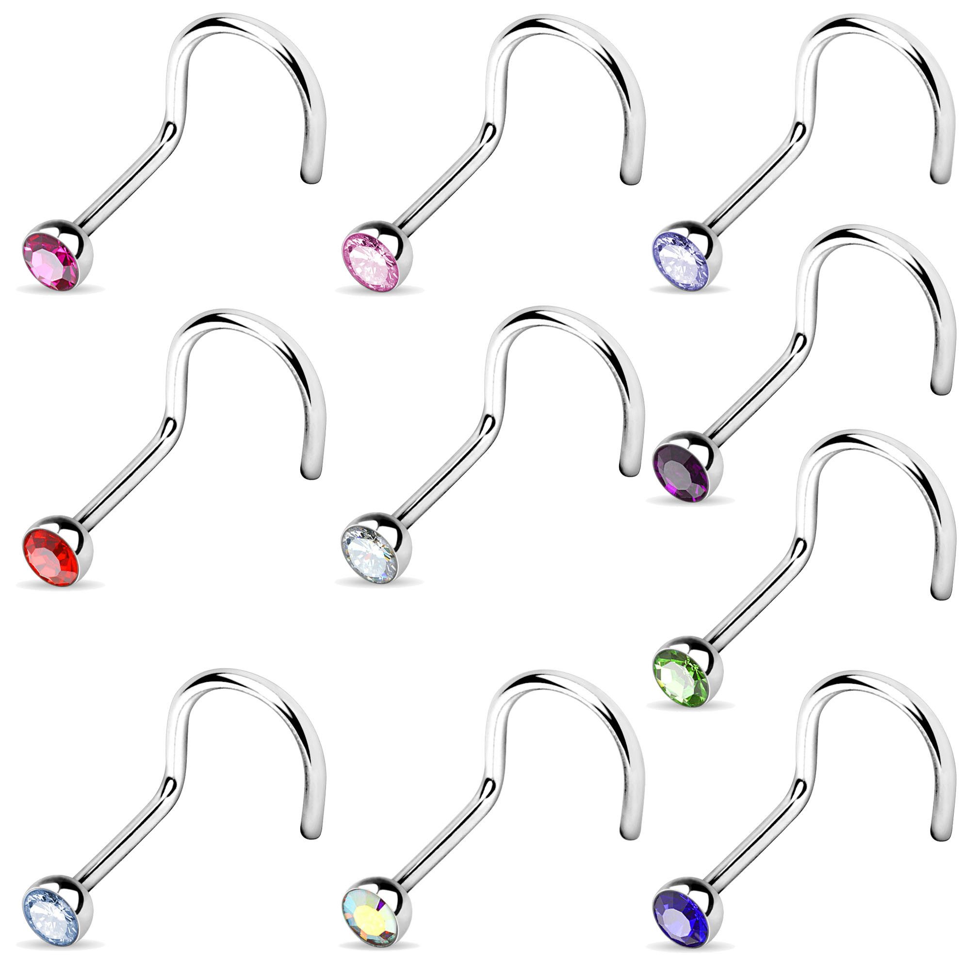 viva-adorno Nasenpiercing 1,0mm Nasenstecker gebogen Zirkonia günstig online kaufen