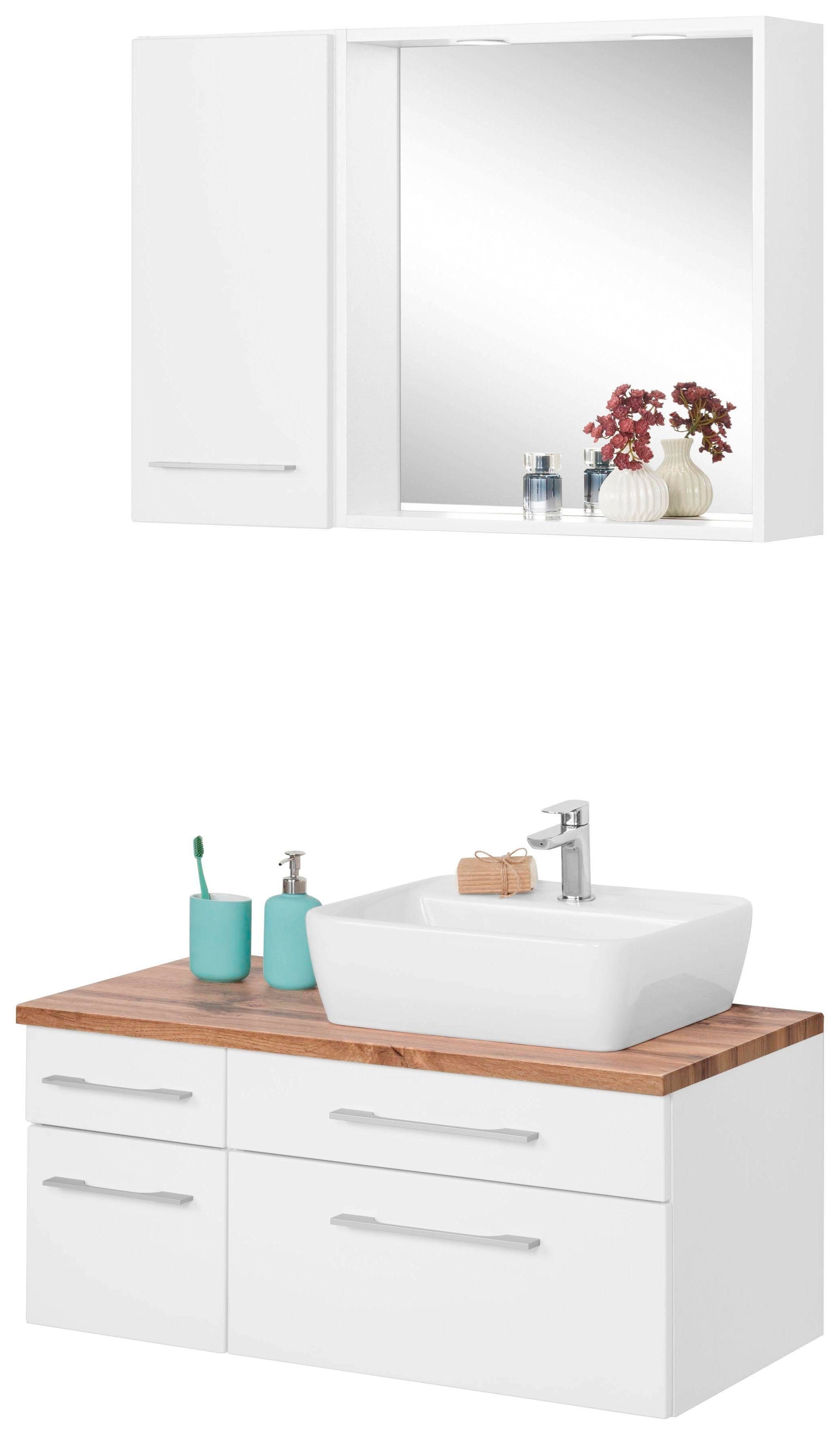 welltime Badmöbel-Set Davos, (3-St), mit 2 Touch-LED-Einbauleuchten