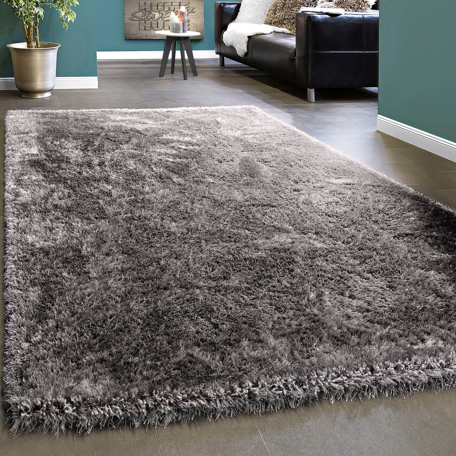 Wohnzimmer weicher Glanz Wohnzimmer, Shaggy 49 mm, mit Garn, rechteckig, Home, Touch Höhe: für geeignet perfekt Hochflor-Teppich das 100, Uni Paco