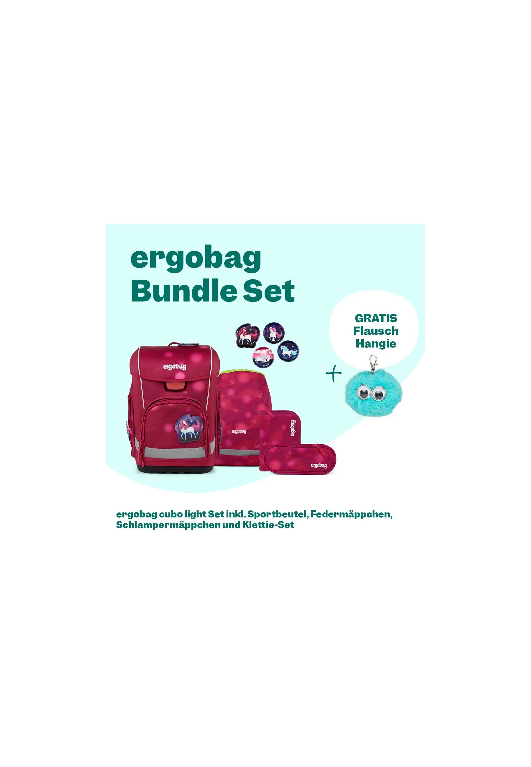 ergobag Schulranzen cubo light Bundle Set (5-tlg., 6-teiliges Set), wiegt nur 860g