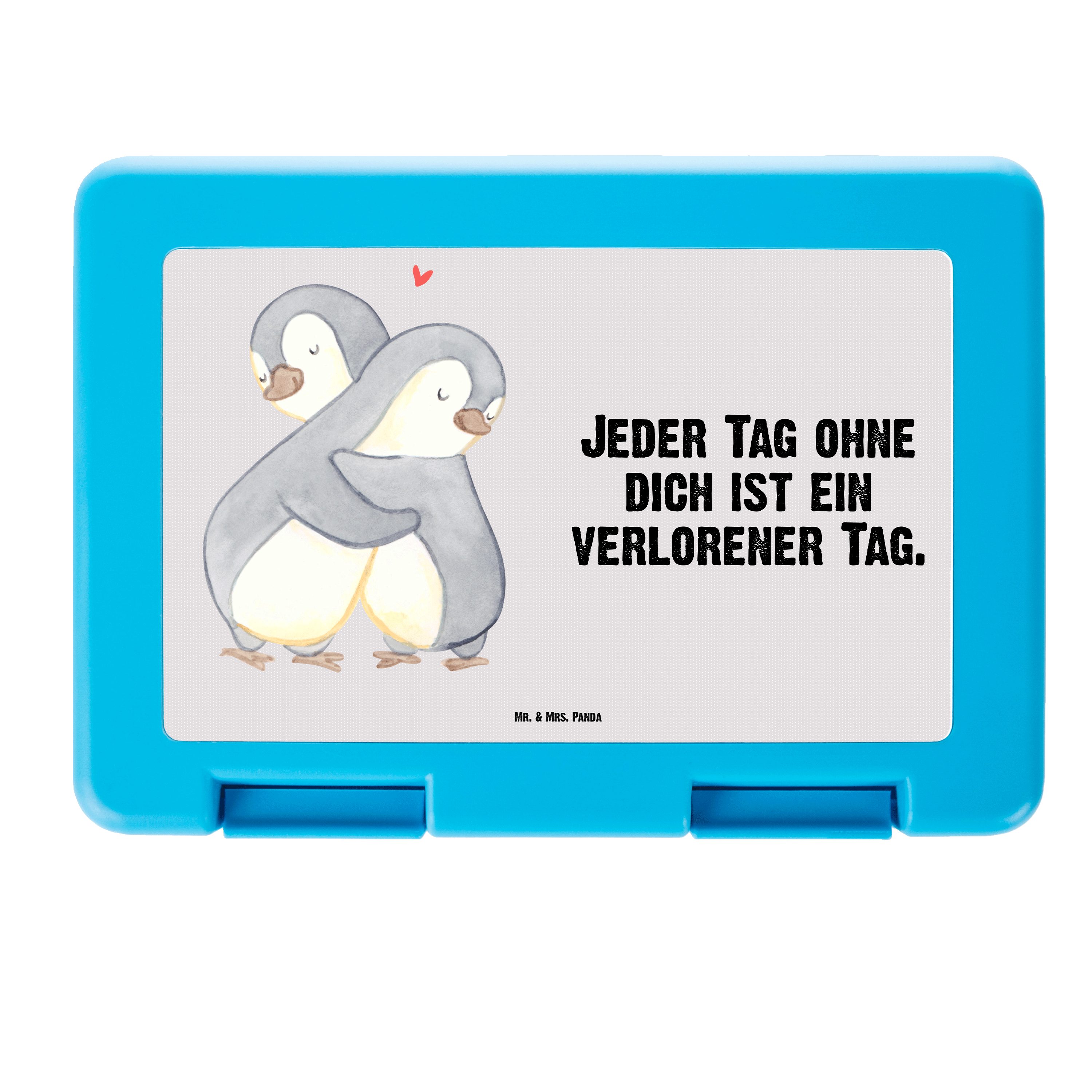 Mr. & Mrs. Panda Butterdose Pinguine Kuscheln - Grau Pastell - Geschenk, Geschenk für Frauen, Bro, Premium Kunststoff, (1-tlg)