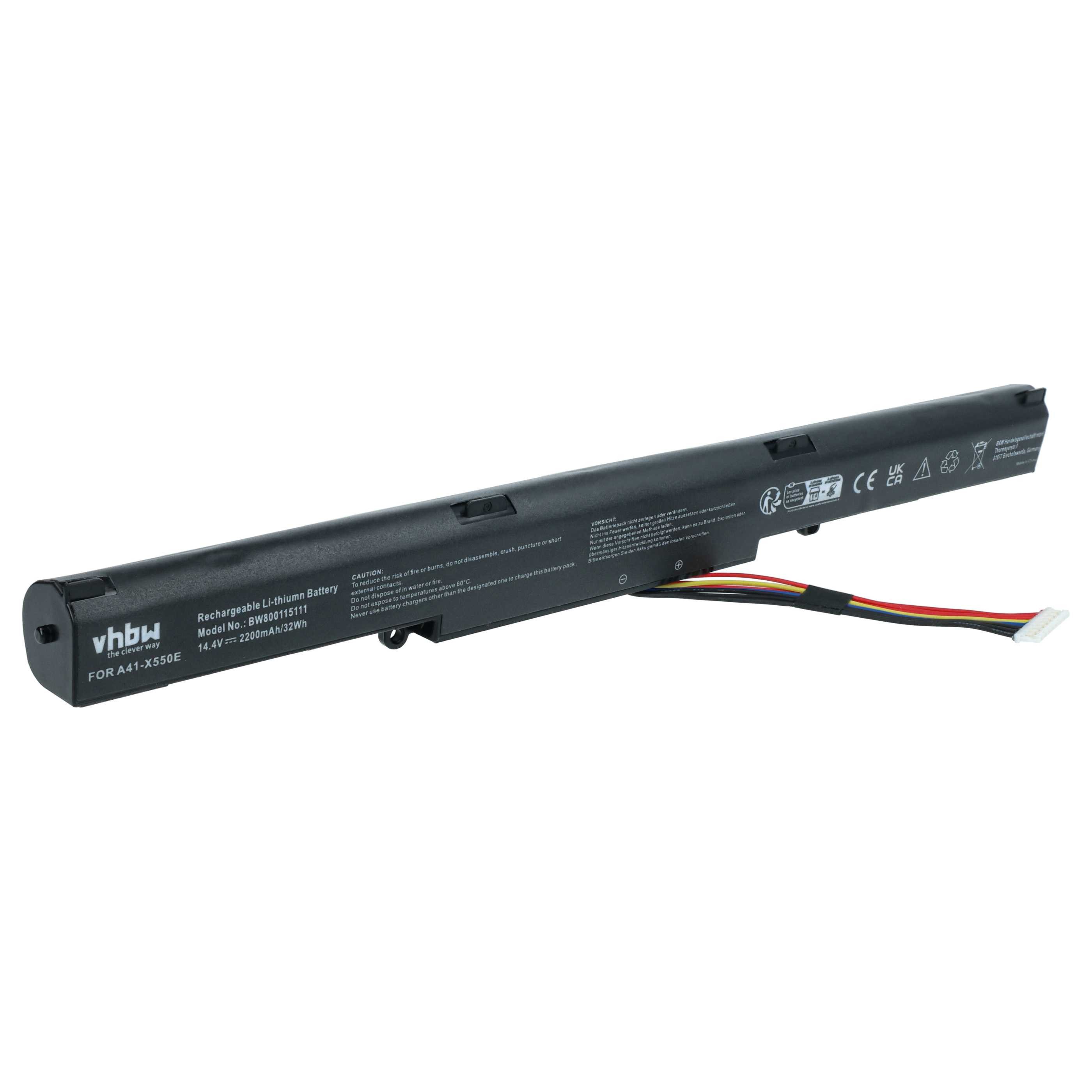 vhbw Akku passend für Asus F751MA-TY200T, F751MA-TY215H, F751MA-TY097H, Laptop-Akku Akku Li-Ion 2200 mAh (14,4 V, 1 St), Leistungsfähiger Austausch-Akku für Notebook, Wiederaufladbar, Jede