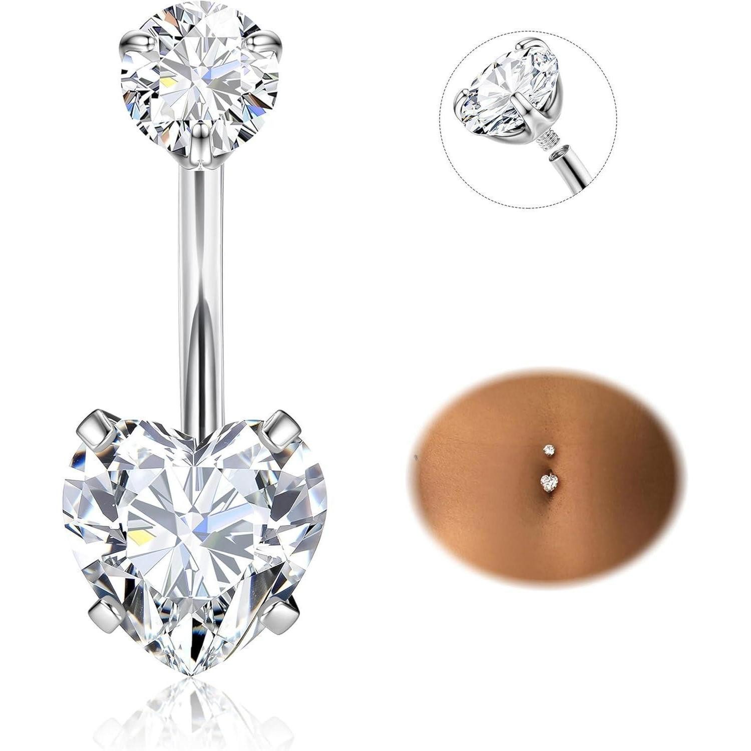 LuxusKollektion Bauchnabelpiercing Bauchnabelpiercing G23 Titanium Silber CZ 14G Barbell 8/10/12/14/16mm
