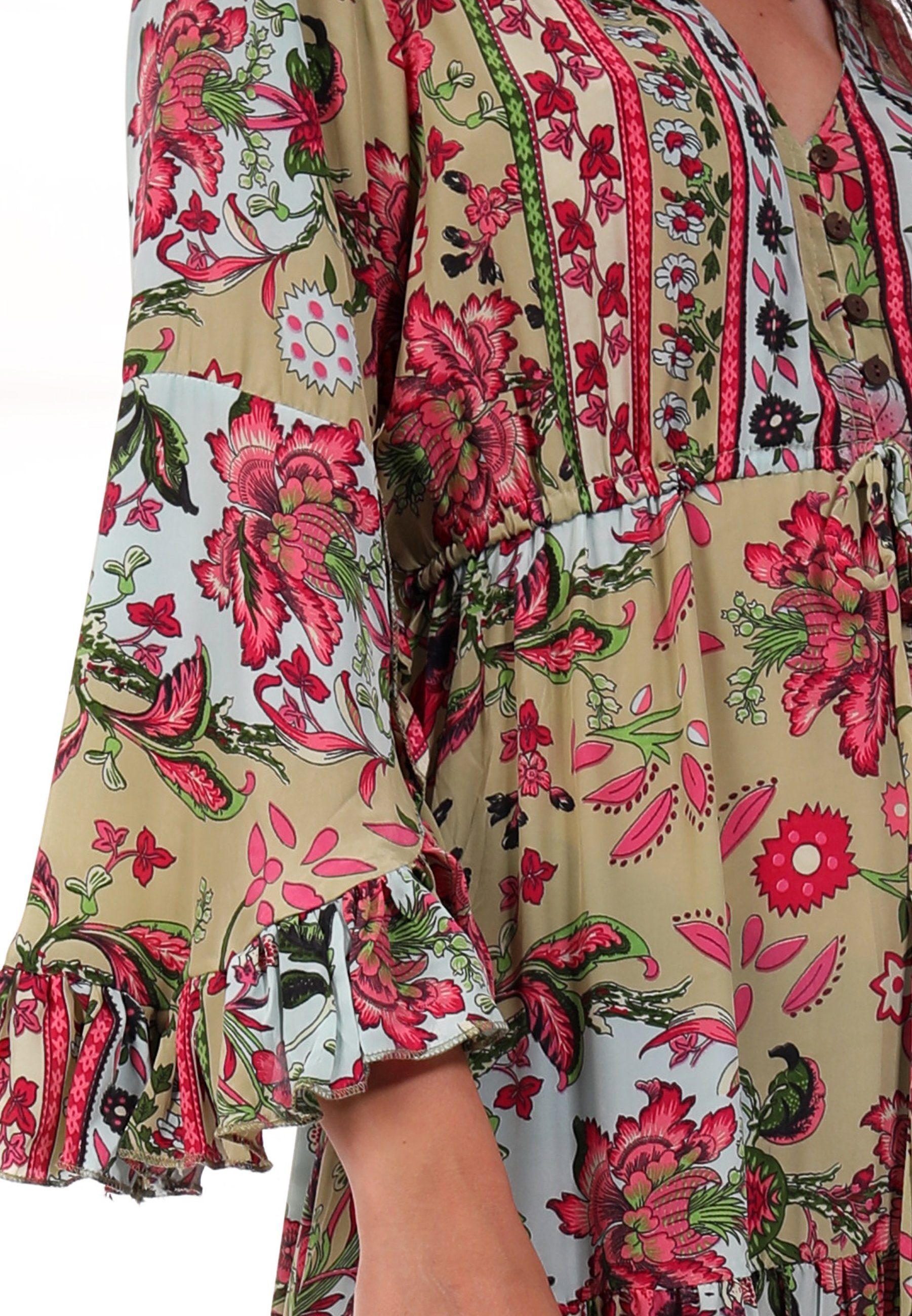 Damen Kleider YC Fashion & Style Maxikleid Bohemian Maxikleid mit V-Ausschnitt Hippiekleid (1-tlg) mit Volant, mit Blumendruck