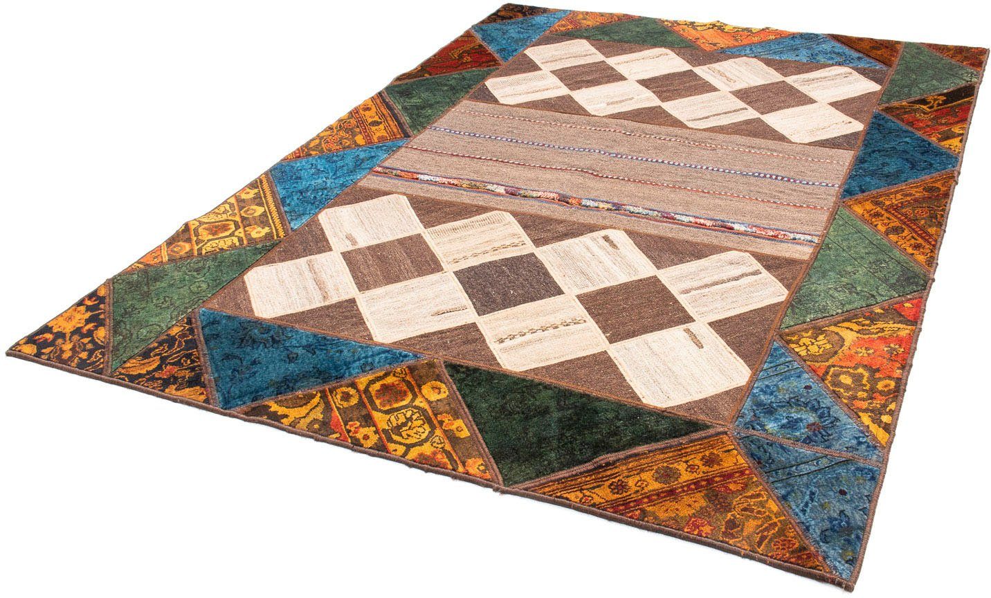 Teppich Patchwork - 224 x 164 cm - mehrfarbig, morgenland, rechteckig, Höhe: 7 mm, Wohnzimmer, Handgeknüpft, Einzelstück mit Zertifikat