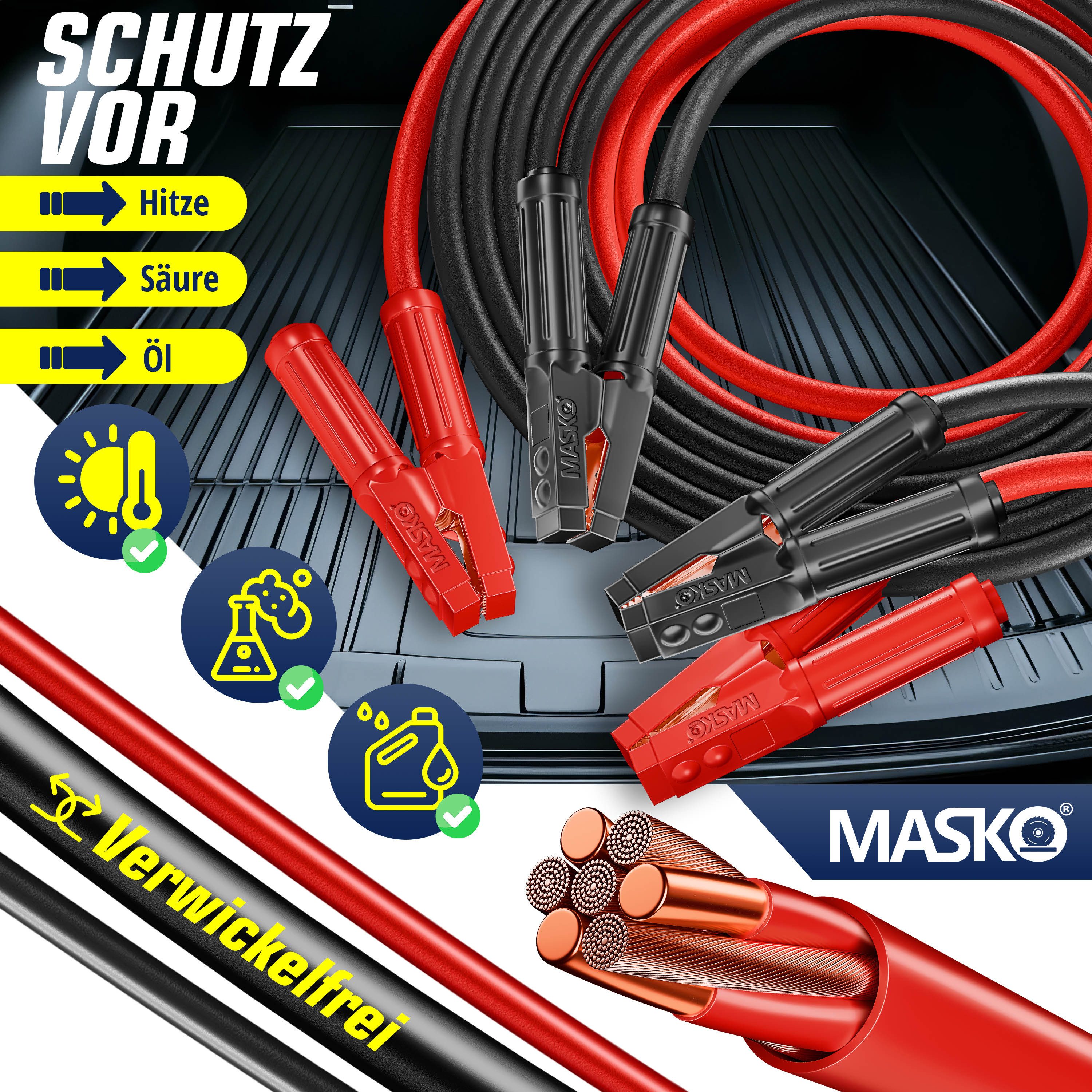 MASKO Überbrückungskabel Starthilfekabel, (400 cm), Benzin- und Dieselmotor, 3000Amp, 12/24 Volt – Bild 4 von 5