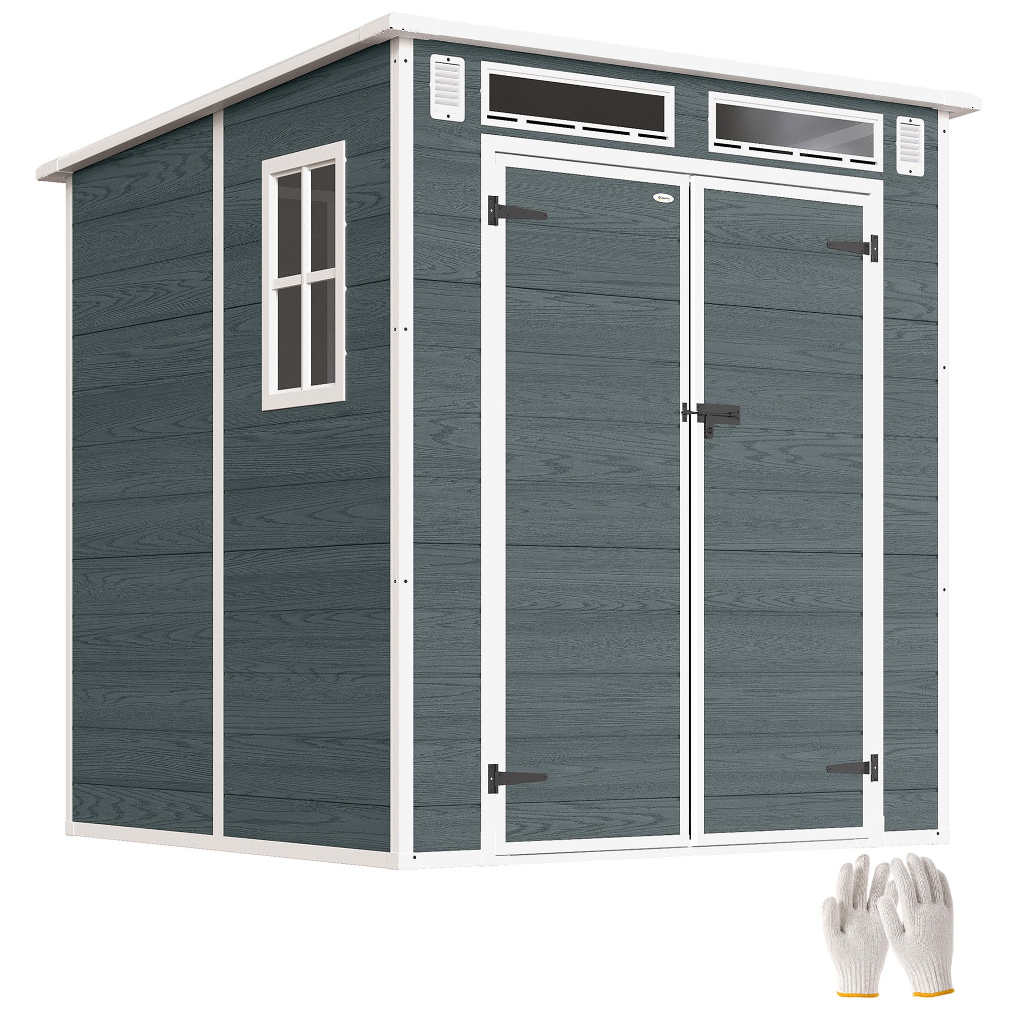 MC Star Gartenhaus Offener Garten Lagerschuppen aus Kunstharz, Doppeltür, 3 Fenster, (et 2 Aérations Anti-UV avec Plancher 3,3 m² Gris)