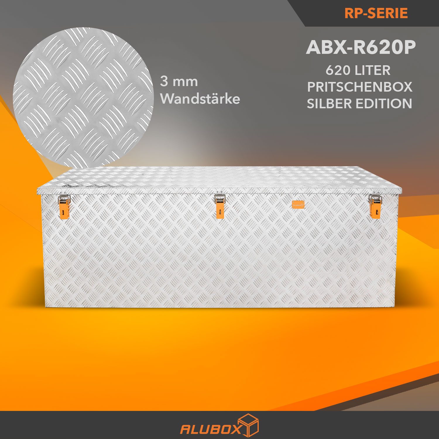 ALUBOX Aufbewahrungsbox Pritschenbox Truckbox 3mm Alu Riffelblech, mit 2 Einsätzen und 1 Vorhängezahlenschloss - korrosionsbeständig
