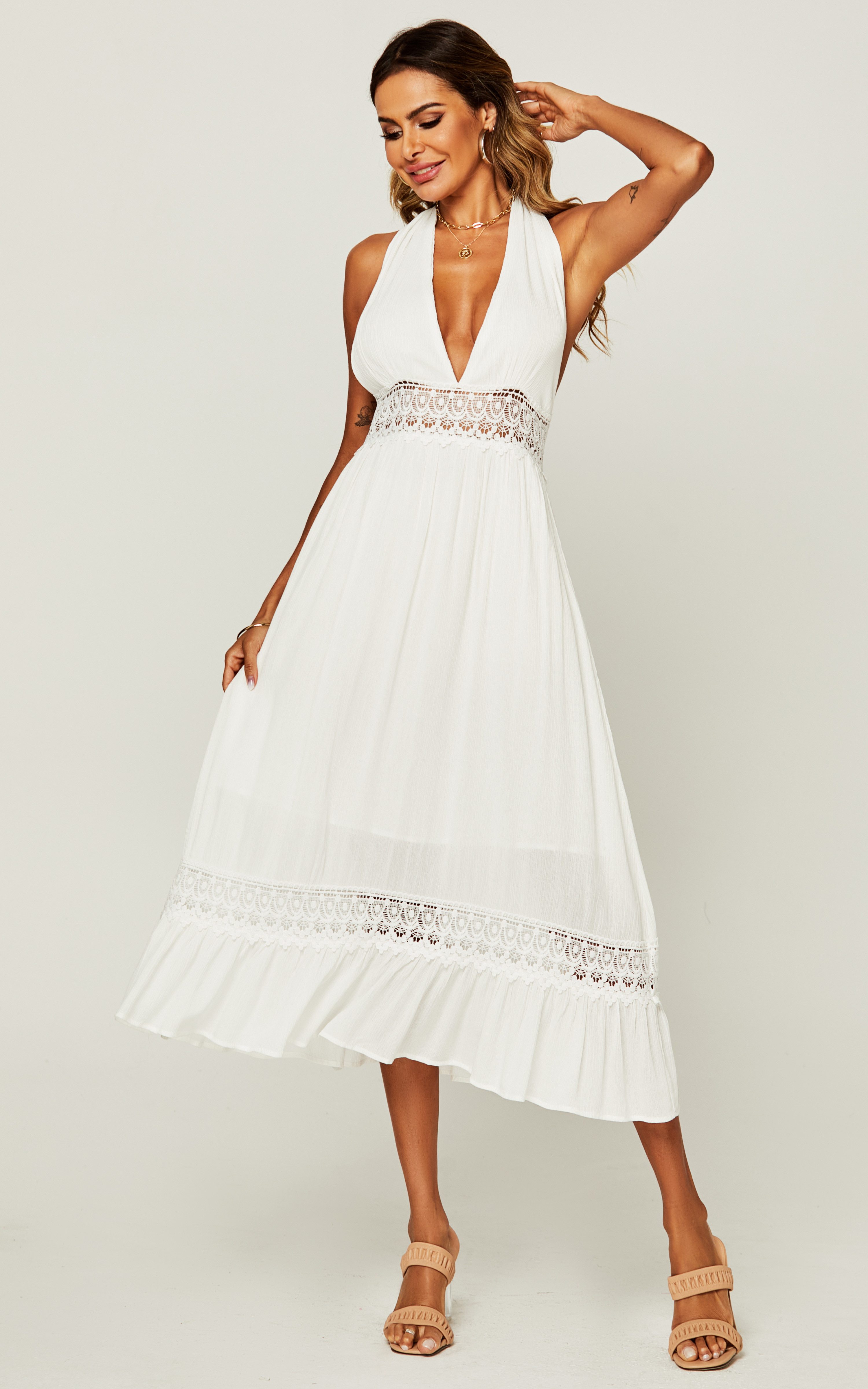 FS Collection Midikleid Halterneck Midikleid Damen Sommerkleid Rückenfrei S günstig online kaufen