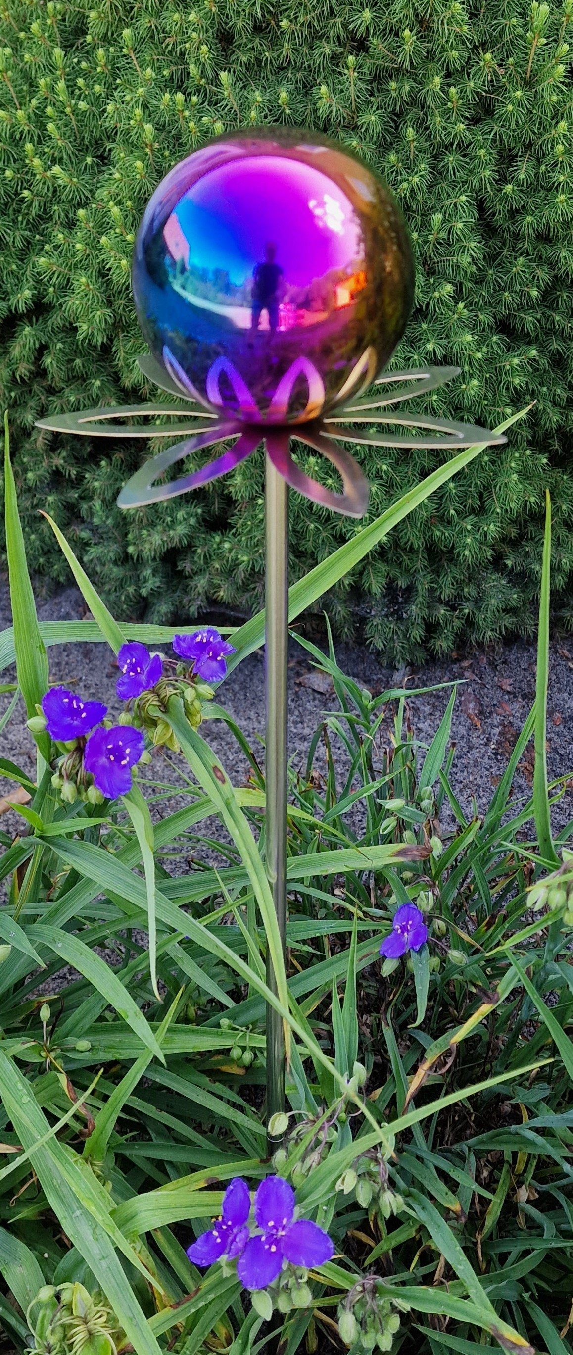 cm poliert Jürgen Garten-Ambiente 80 Gartenstecker Edelstahl Paris cm 10 Blütenzauber Stab Rosenkugel Gartenstecker rainbow Bocker