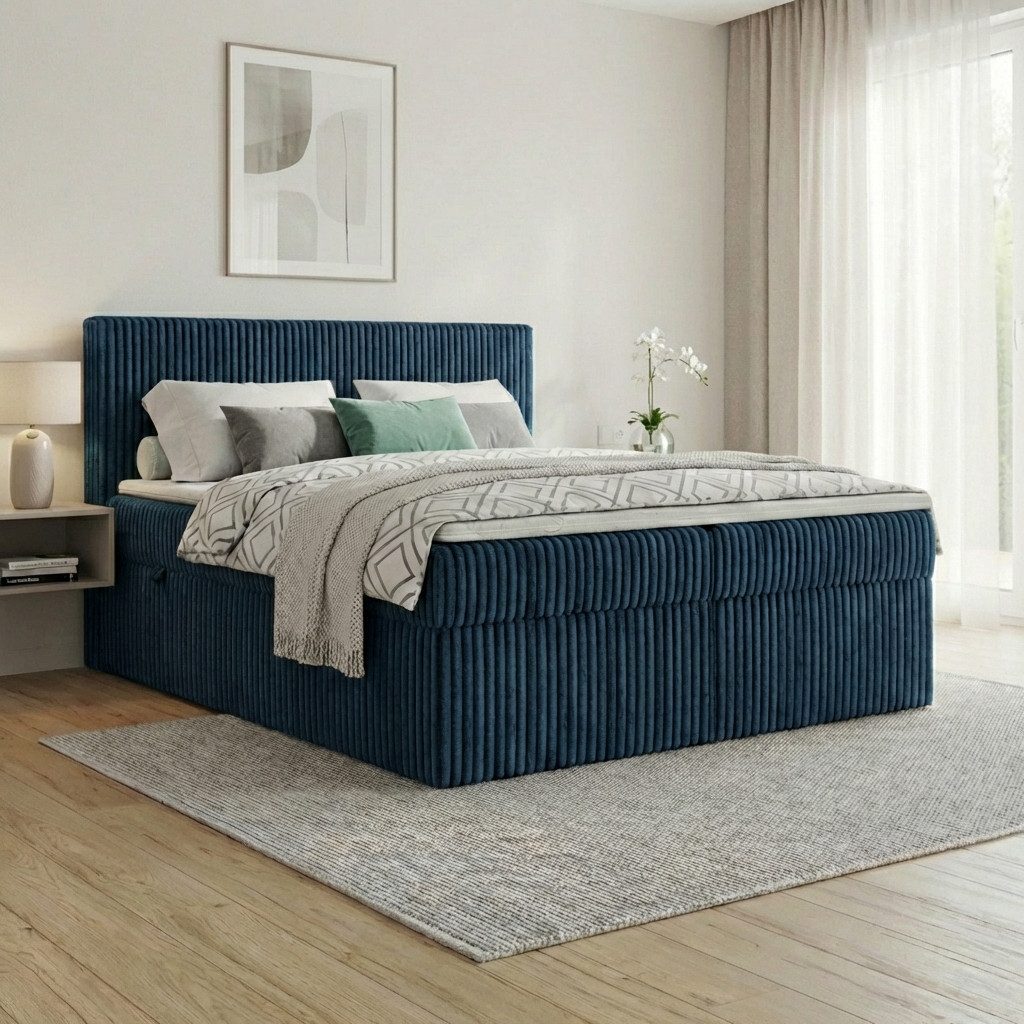 A&J MöbelLand GmbH Boxspringbett RALF mit Bettkasten, Topper und gepolstertem Kopfteil. (Boxspringbett mit Bettkasten und gepolstertem Kopfteil)