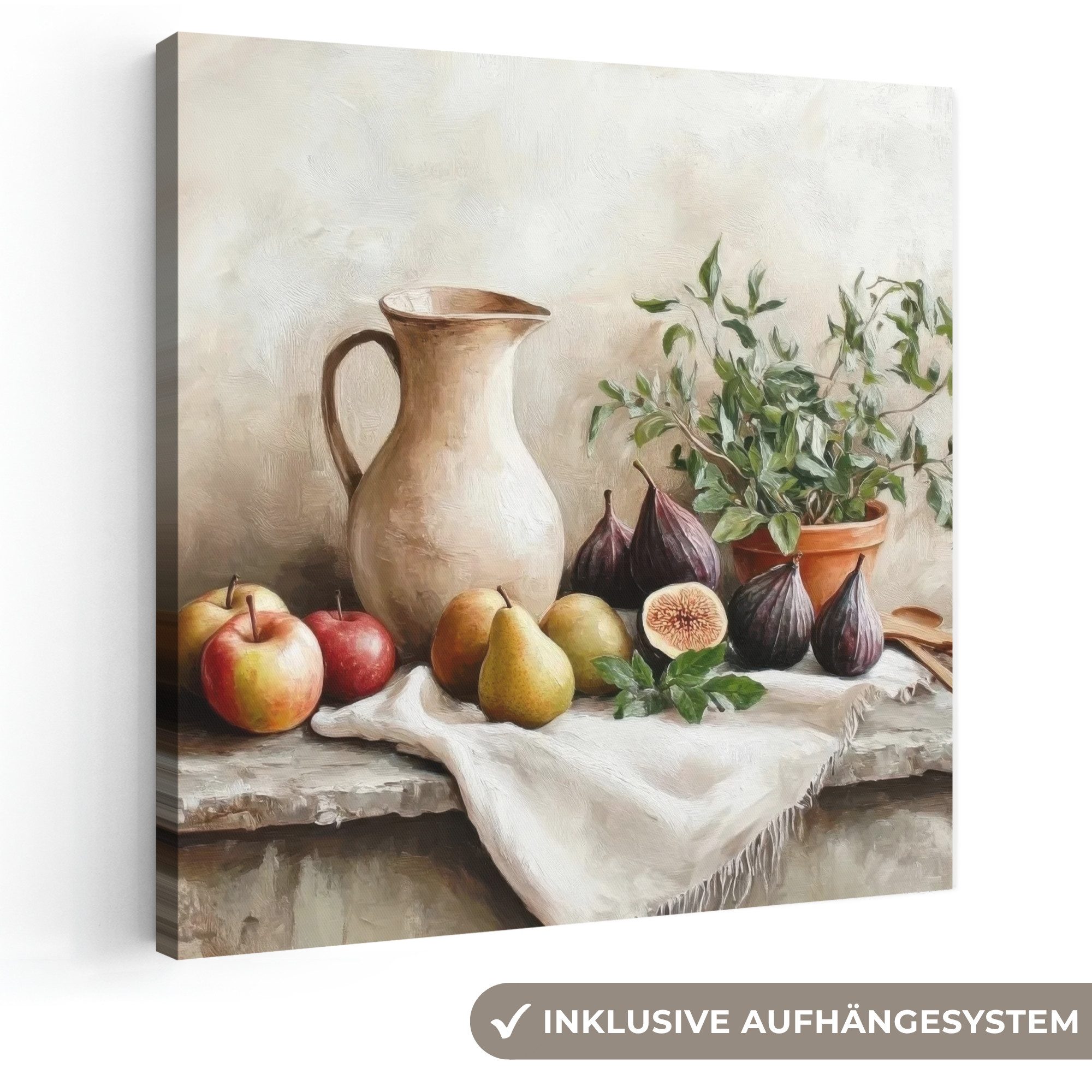 OneMillionCanvasses® Leinwandbild Obst - Kräuter - Ländlich, Fotodruck (1 St), Wandbild, Deko Schlafzimmer Wohnzimmer Flur 20x20 cm