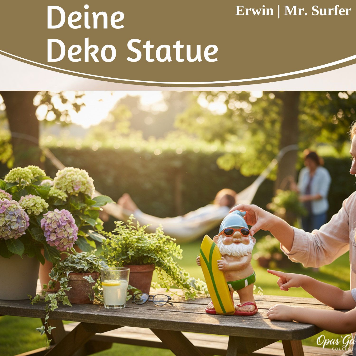 LS-LebenStil Gartenzwerg XL Deko Figur Gartenzwerg Surfer 20cm Gnom Skulptur Gartenstatue, (1 St), Zwerg Skulptur Objekt Statue Gartenfigur Teich Pool Deko