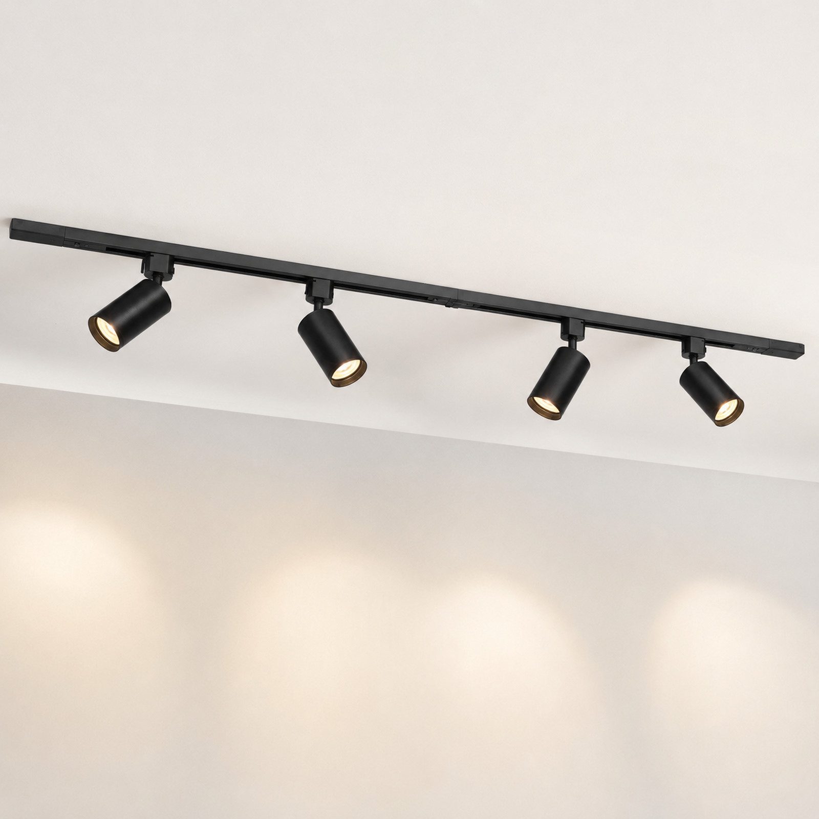 Rosnek Schienensystem-Sets LED Schienensystem 1,5 m mit 4 GU10 Spots, 3000 K, schwarz, 28 W, LED wechselbar, warmweiß, Schienenbeleuchtung 4-flammig, 360° drehbar, 2800 lm, erweiterbar