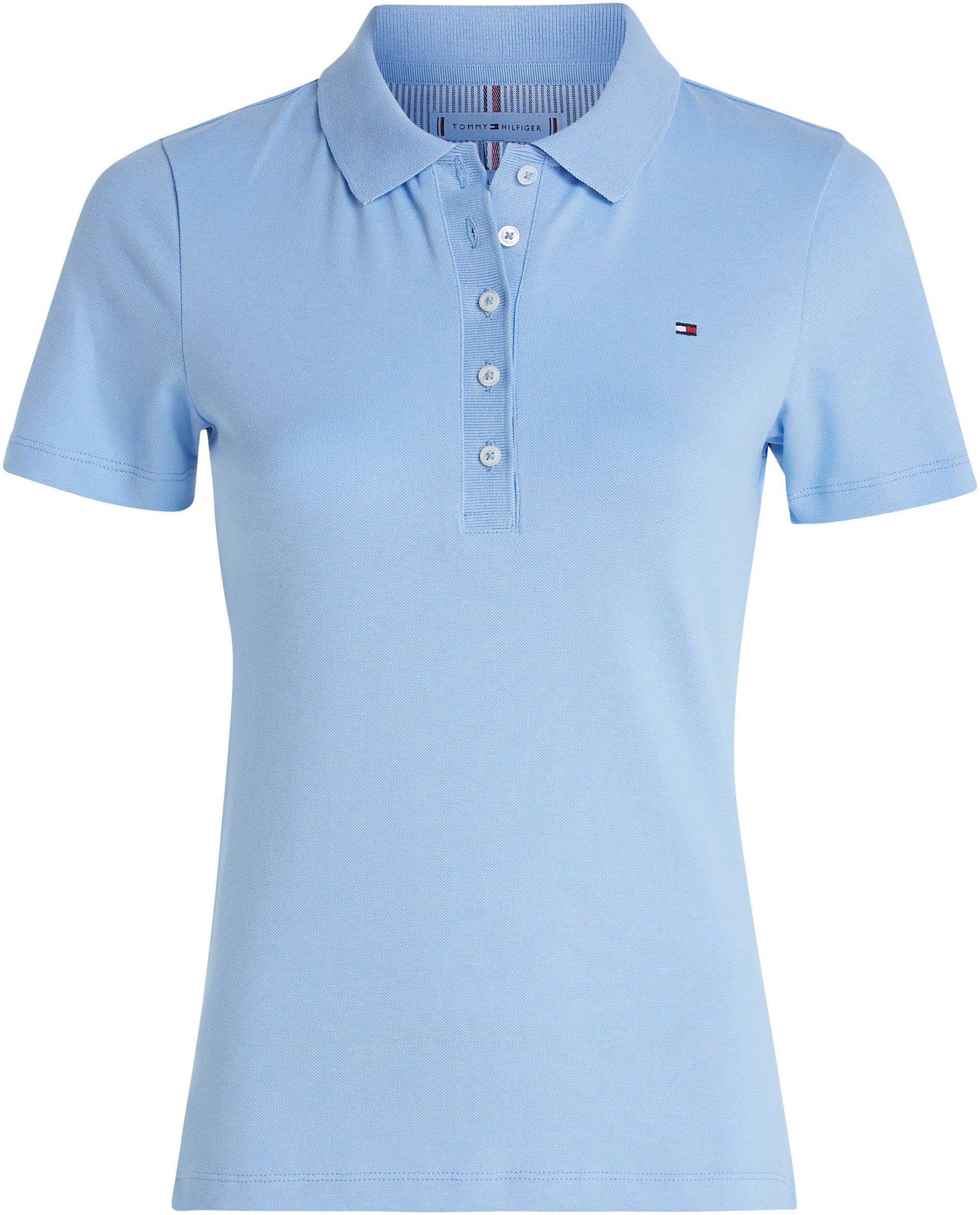 Tommy Hilfiger Poloshirt 1985 SLIM SS POLO Vessel_Blue Logostickerei dezenter PIQUE mit Tommy Hilfiger