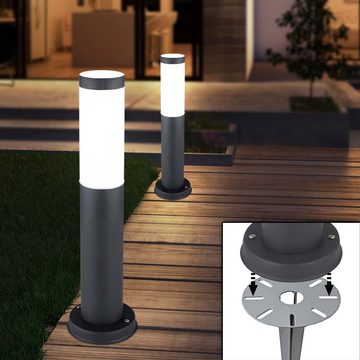 etc-shop LED Außen-Stehlampe, Leuchtmittel inklusive, Warmweiß, Edelstahl Sockel Leuchte Erdspieß Garten Weg Beleuchtung Einfahrt Steh