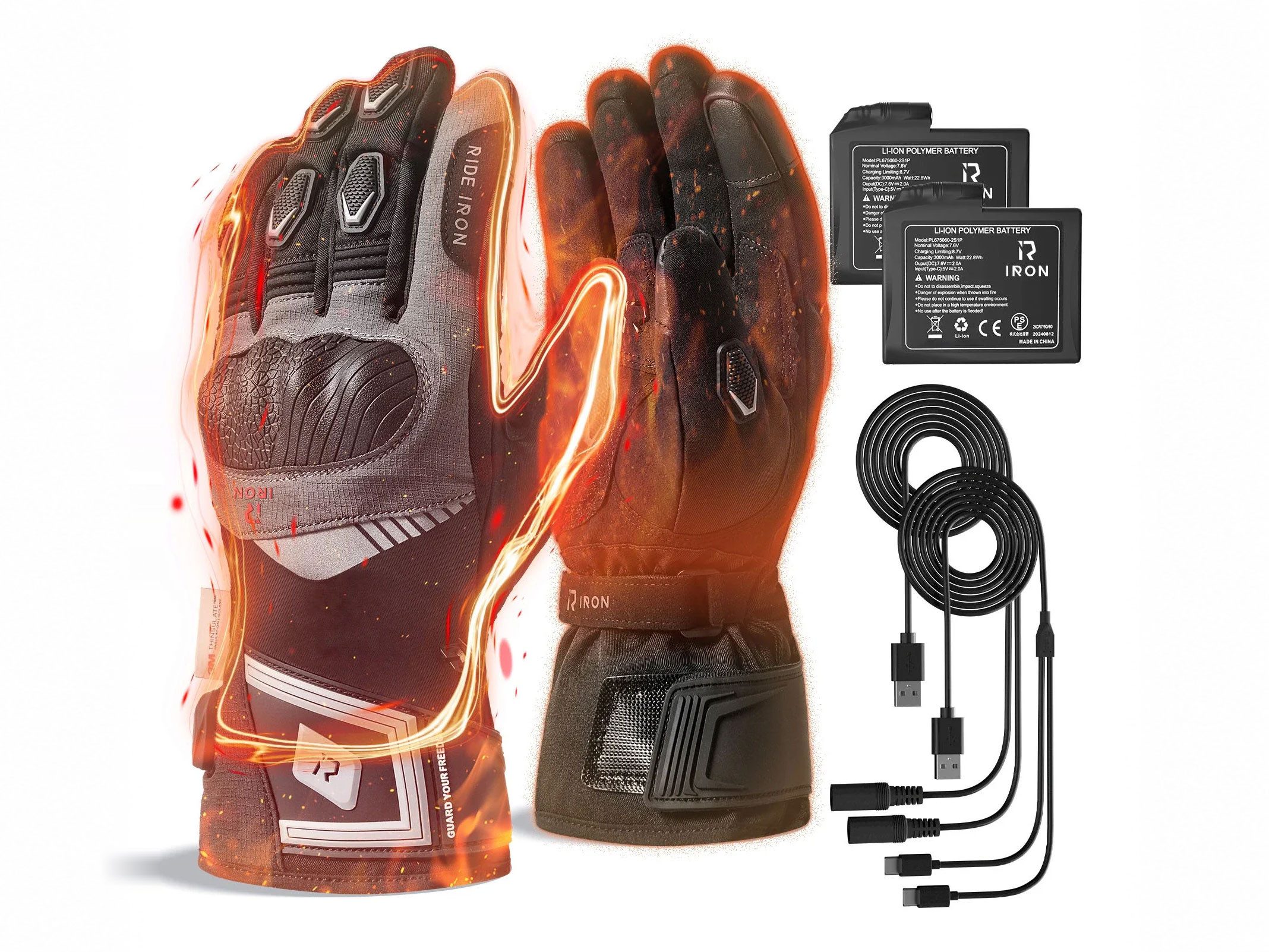 RIDEIRON Motorradhandschuhe Wasserdichte, Touchscreen, 3 Heizstufen/Smart-Modus, Schwarz (Handschuhe mit Akku-Set, 1-St., Handschuhe inklusive Akkus) CE-zertifiziert (Level 1 KP) Wasserdicht Rutschfest