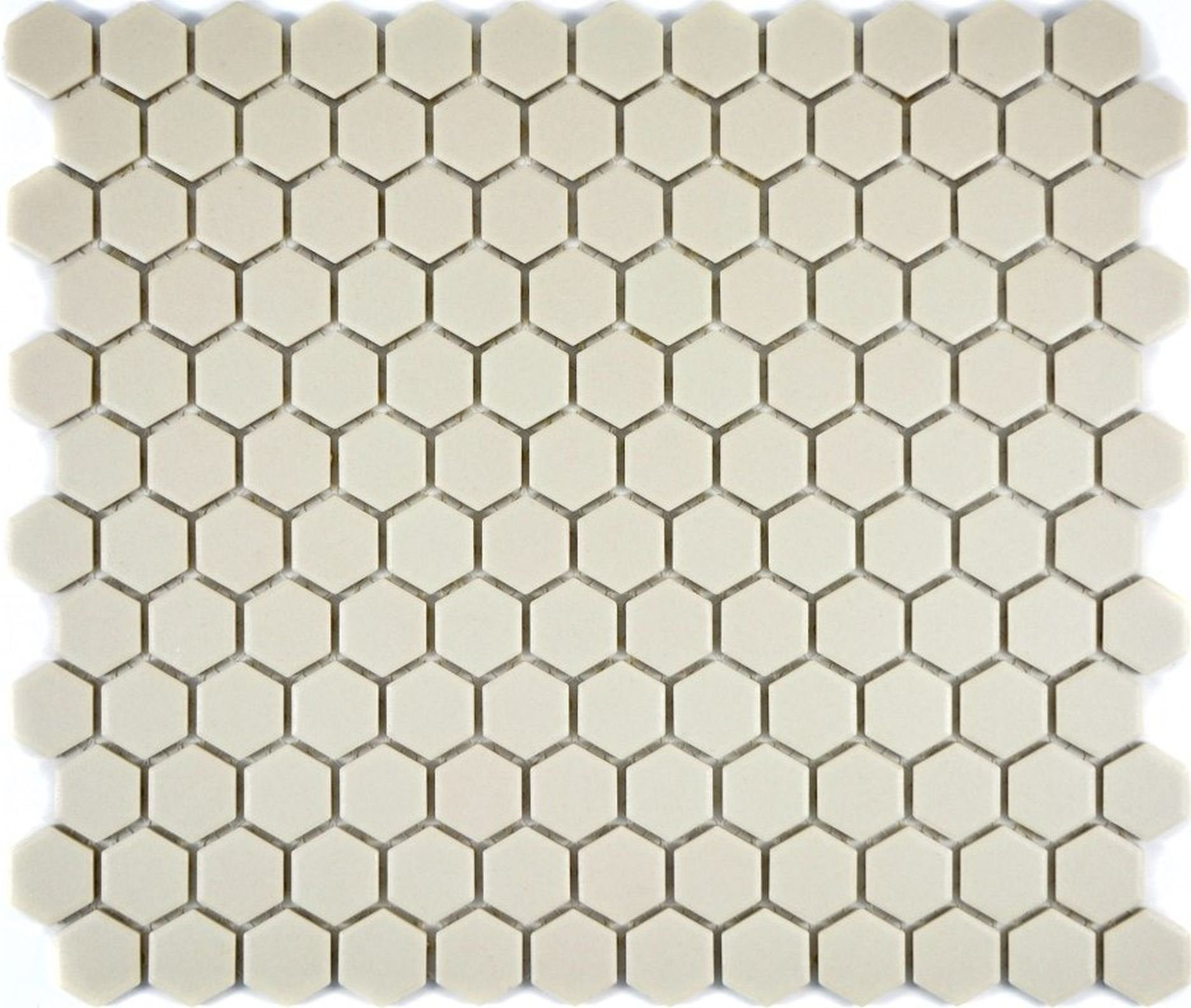 Mosani Bodenfliese Sechseck Mosaik rutschsicher Keramik Boden hellbeige Fliese weiss