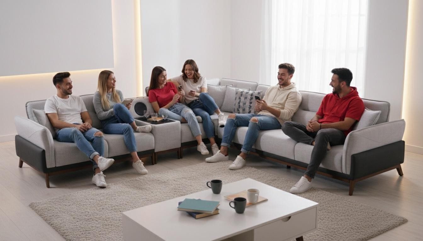 Xlmoebel Ecksofa Modernes Sofa in Weiß mit Audiosystem und weichen Armlehnen, Ecksofa 1 Teile, Made in Europa
