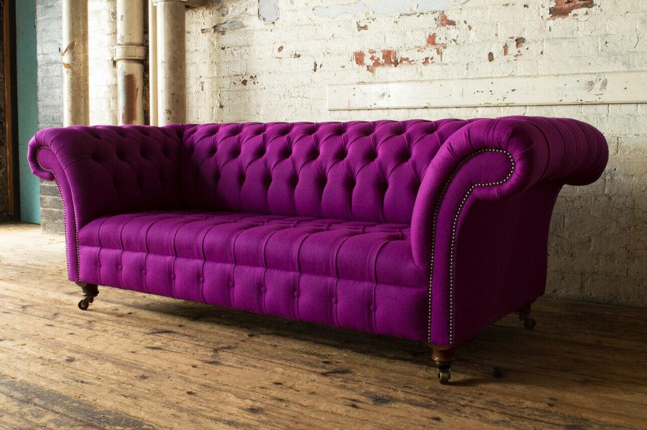 Xlmoebel Chesterfield-Sofa Designer-Sofa aus lila Samtstoff im klassischen Chesterfield-Stil, Hergestellt in Europa