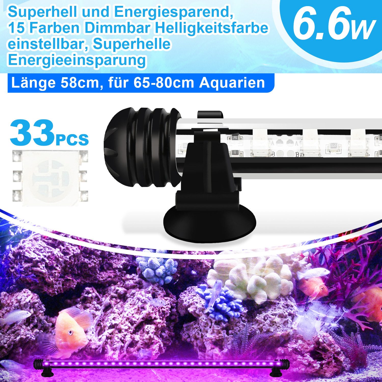 Clanmacy LED Aquariumleuchte 18cm-112cm LED Aquarium Lampe Leuchten Mollusken RGB Aquariumleuchte