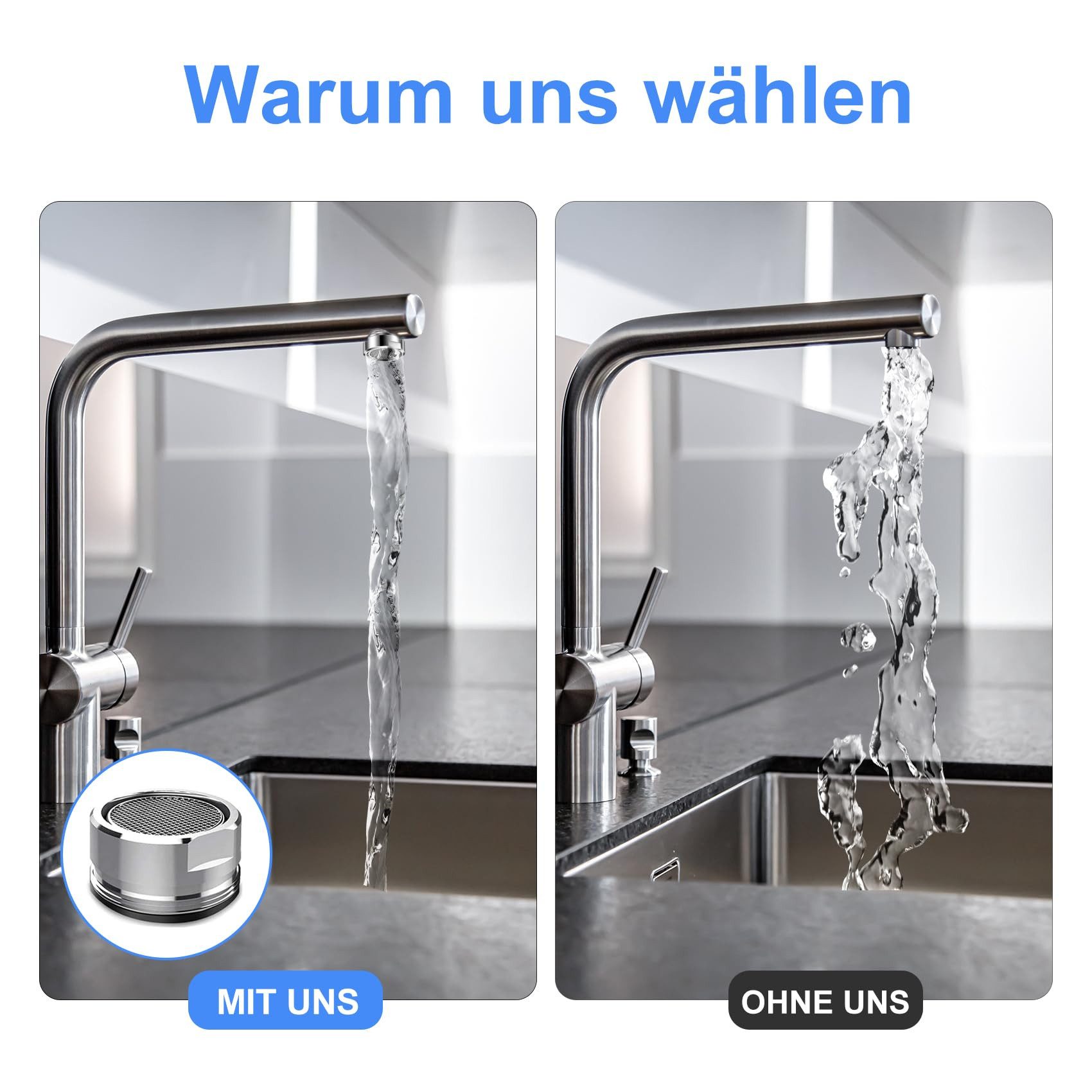 FOUORTUNATE-BEE Strahlregler Wasserhahn Sieb M24, (10 Stück Wasserhahn Strahlregler Aufsatz Außengewinde, Mischdüse Einsatz mit Edelstahlfilter und Verchromten Mischdüsenschlüssel, für Wasserhähne)
