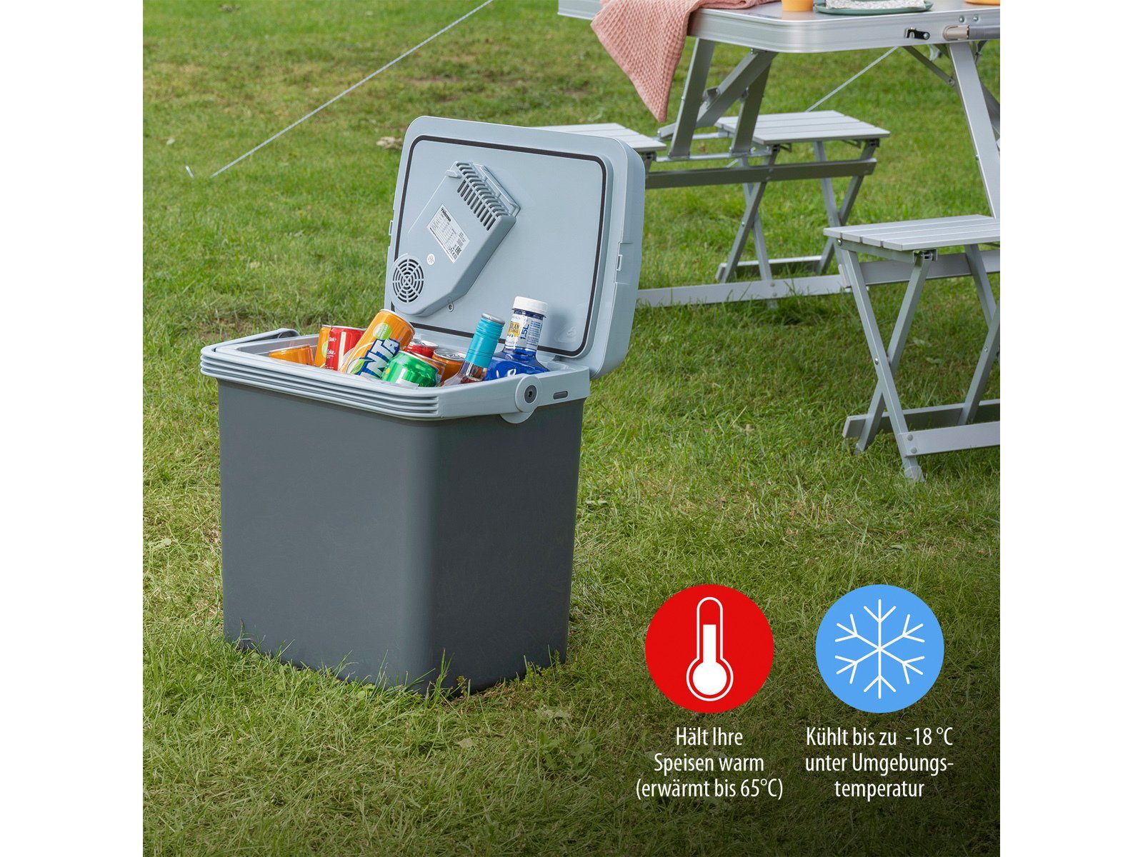 Campart Kühlbox, 22 l, Kleine Kühltasche mit 12V Strom für Camping & Auto thermoelektrisch