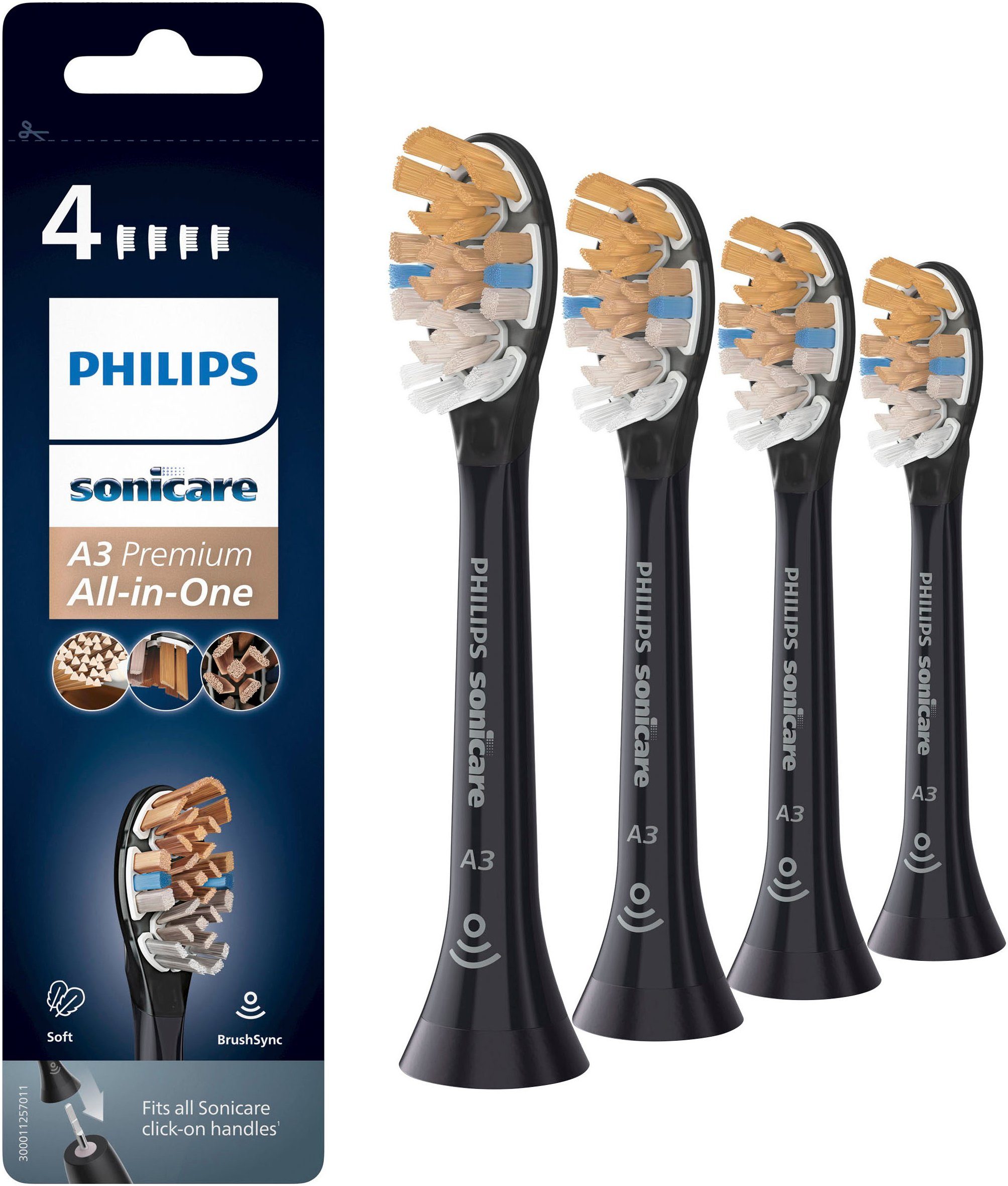 Philips Sonicare Aufsteckbürsten A3 Premium All-in-One, aufsteckbar, BrushSync-fähig, Standardgröße