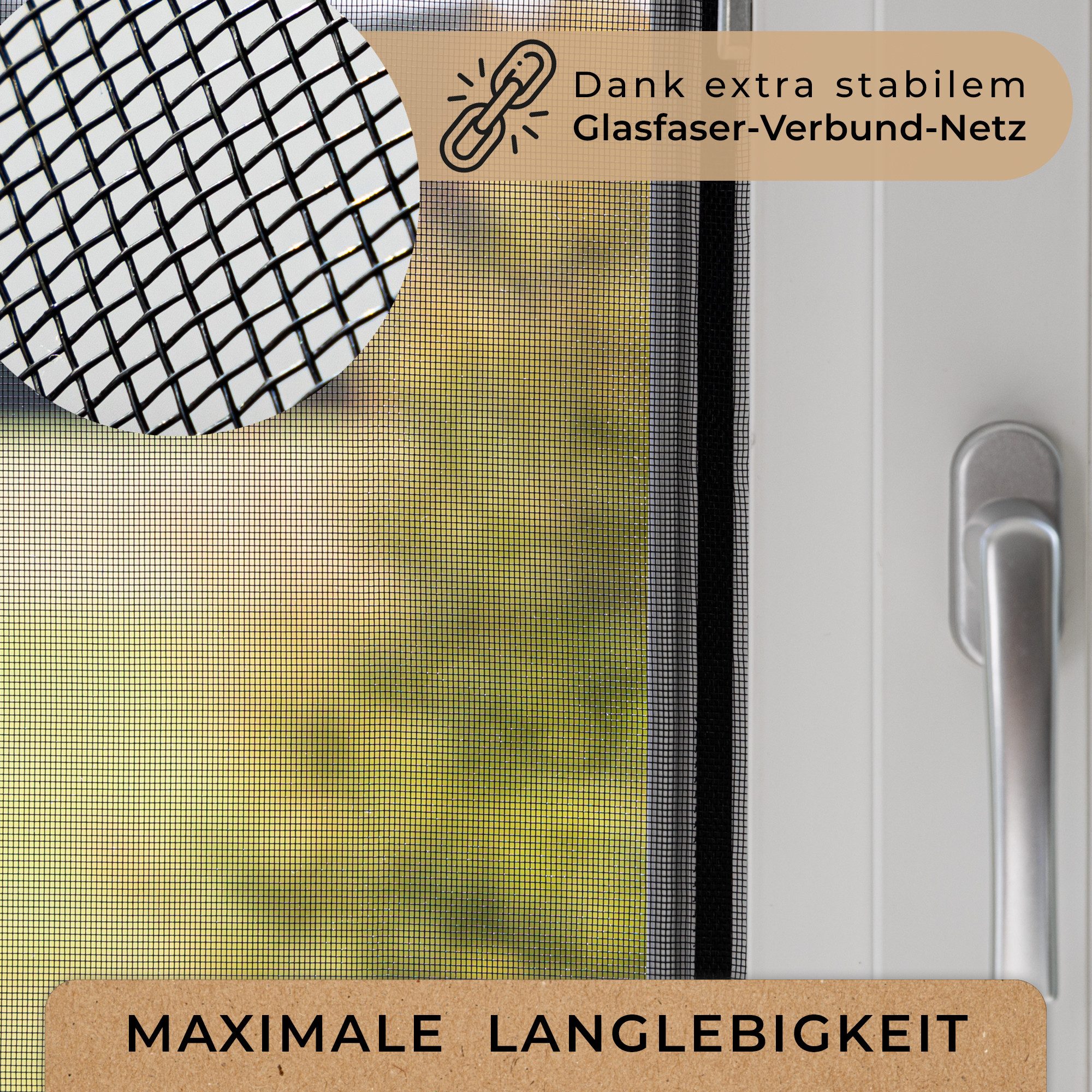 MÜCKENMEISTER Fliegengitter-Gewebe - Fliegengitter Fenster aus Glasfaser - zuschneidbar mit Klebestreifen, verschiedene Größen: 120x240, 130x150, 130x450, 170x1 – Bild 2 von 5