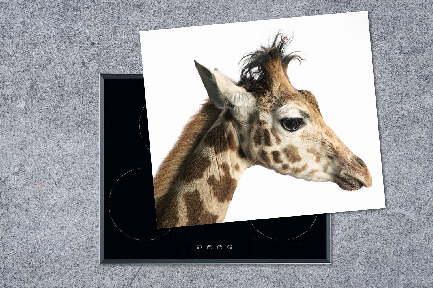 (1 Herdblende-/Abdeckplatte Mobile Tier MuchoWow 60x52 Giraffe cm, - Arbeitsfläche - Vinyl, nutzbar, tlg), Ceranfeldabdeckung Weiß,