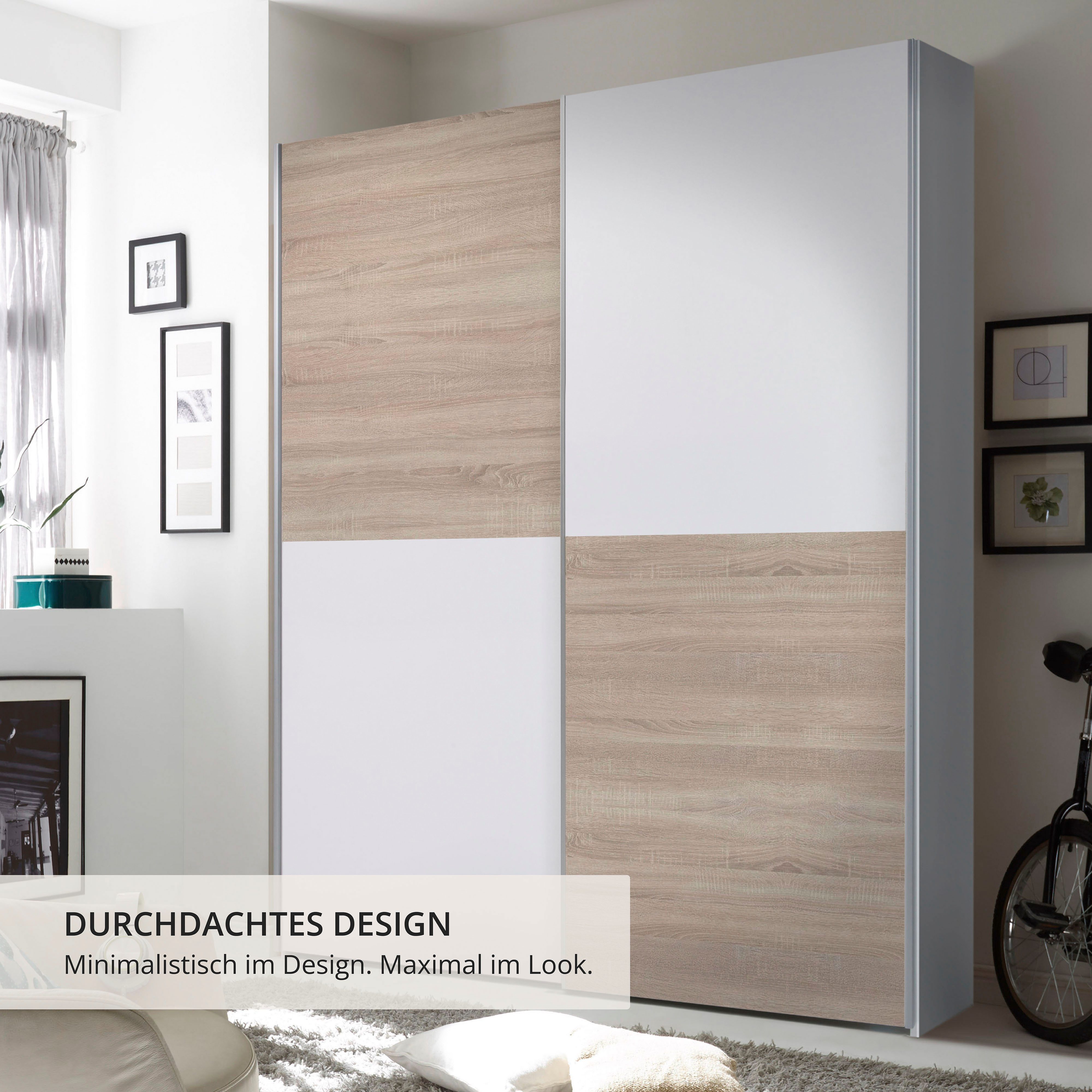 Schlafkontor Schwebetürenschrank Time Schrank, Kleiderschrank mit Schiebetüren 4 Türelemente als Schachbrettoptik