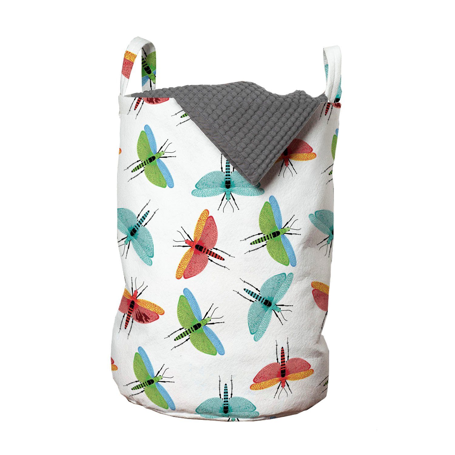 Abakuhaus Wäschesäckchen Wäschekorb mit Griffen Kordelzugverschluss für Waschsalons, Libelle Bunte Flügel Insekten-Kunst