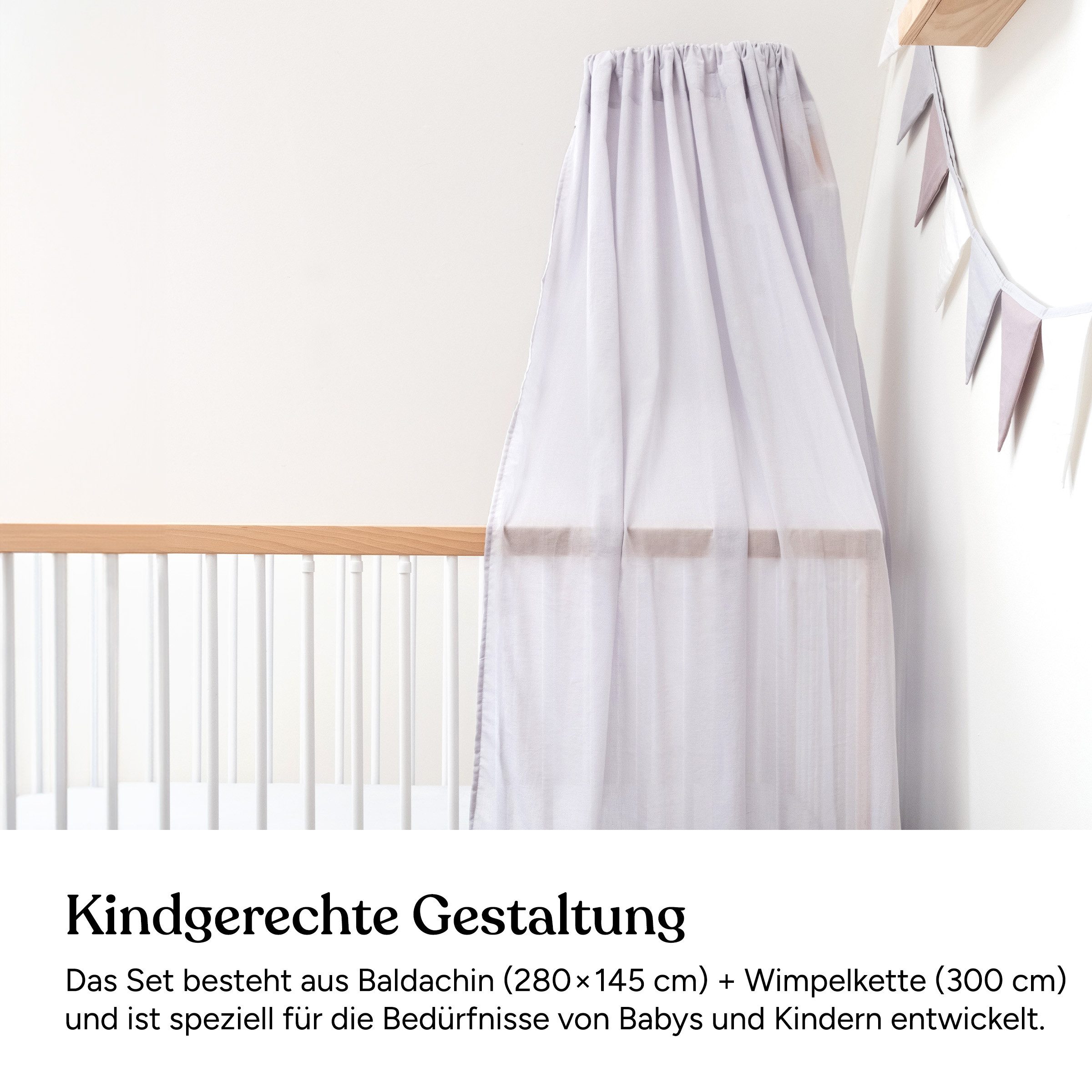 Ehrenkind Hängedekoration Deko Babybett, Kinderzimmer-Deko-Set (Kinderzimmer Deko), Baldachin & Wimpelkette für magische Momente, hochwertige Materialien – Bild 4 von 5