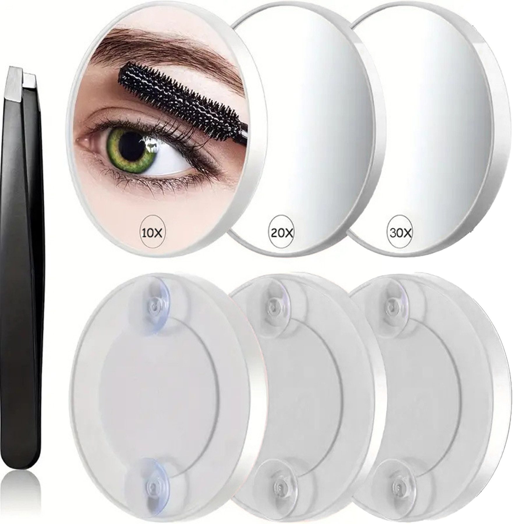 Senmudi Kosmetikspiegel Vergrößerungsspiegel Mit Saugnapf, 3 Stück 10X 20X 30X Kosmetikspiegel (Mit Vergrößerung,Vergrösserungsspiegel,Spiegel Klein Taschenspiegel, mit 2 Saugnäpfen, 8.8cm, Runde Make Up Spiegel, Schminkspiegel), für Zuhause,Badezimmer & unterwegs, tragbar, Entfernung von Mitesser