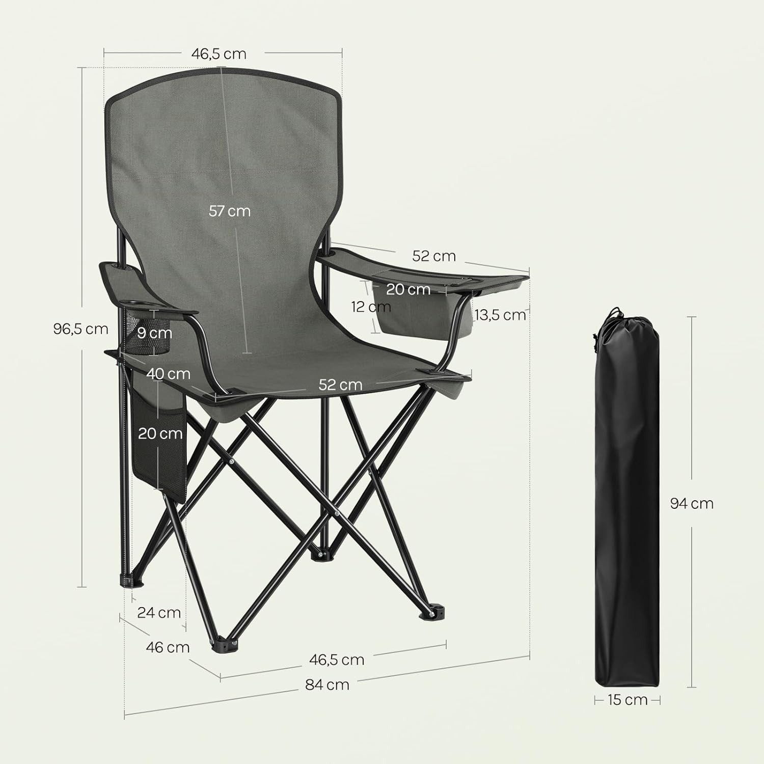 Woltu Campingstuhl (2 St), Klappbar, leicht, mit Hochlehne Kühltasche Getränkehalter Seitentasche