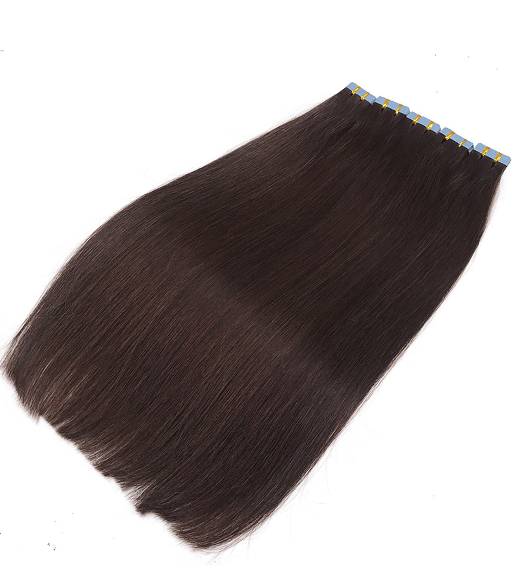 YC Fashion & Style Echthaar-Extension Drawn dark brown-60 gr, cm Hair Remy Menschenhaar 25 Echthaar 100 % Tape #2 On-Extension Double Skin-Wefts