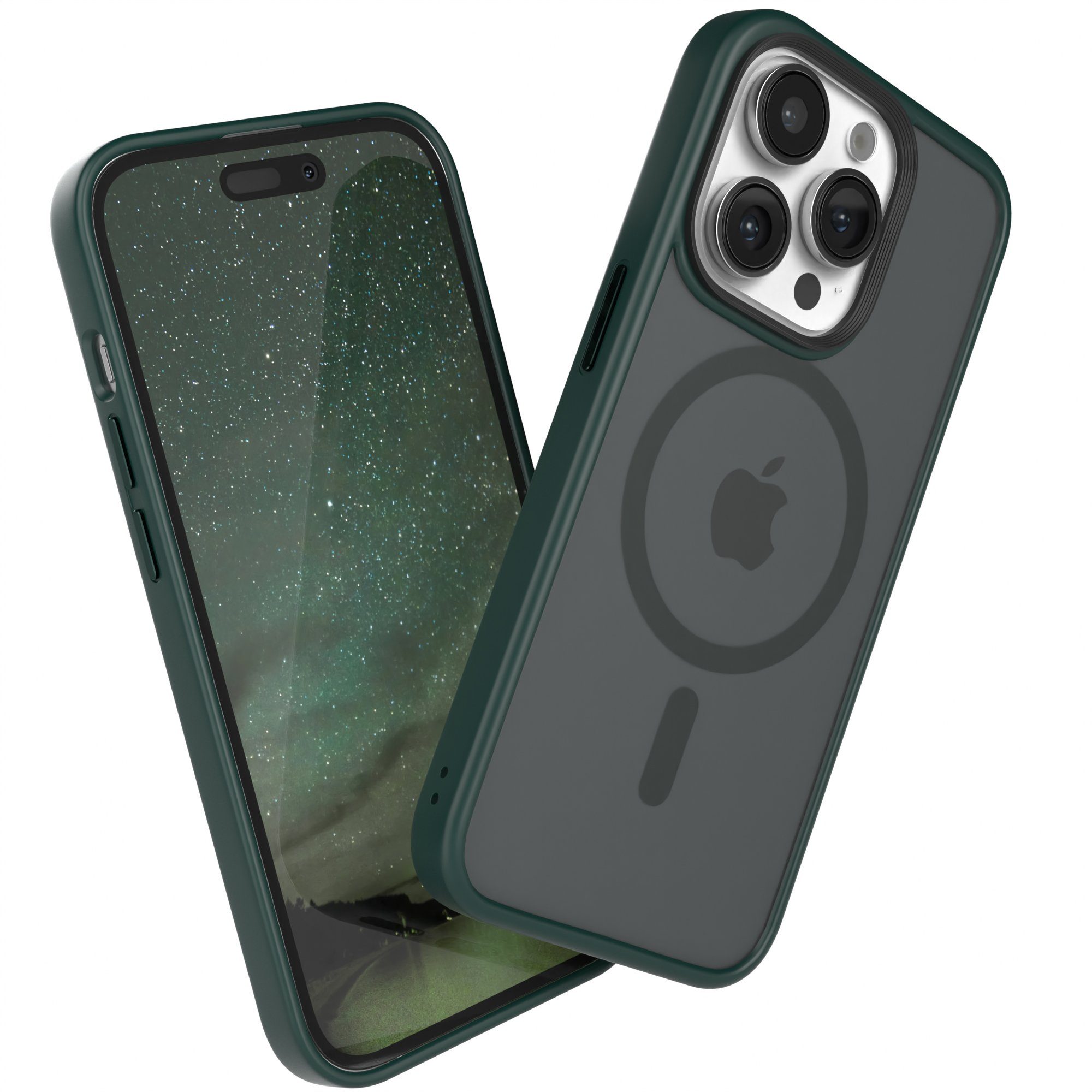 EAZY CASE Handyhülle Outdoor Case MagSafe für Apple iPhone 14 Pro, Backcover Tasche Case Schutzhülle mit Kameraschutz Bumper Dunkel Grün